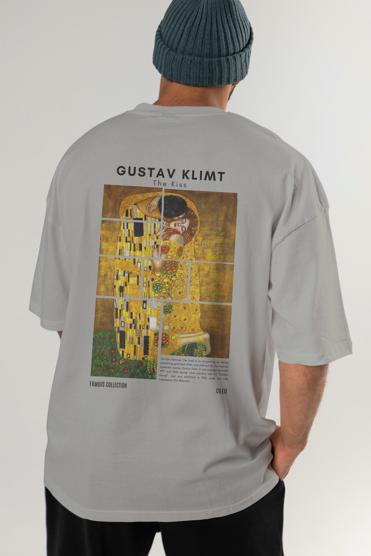 Gustav Klimt The Kiss Arka Baskılı Oversize t-shirt Erkek Kadın Bisiklet Yaka Pamuk tişort