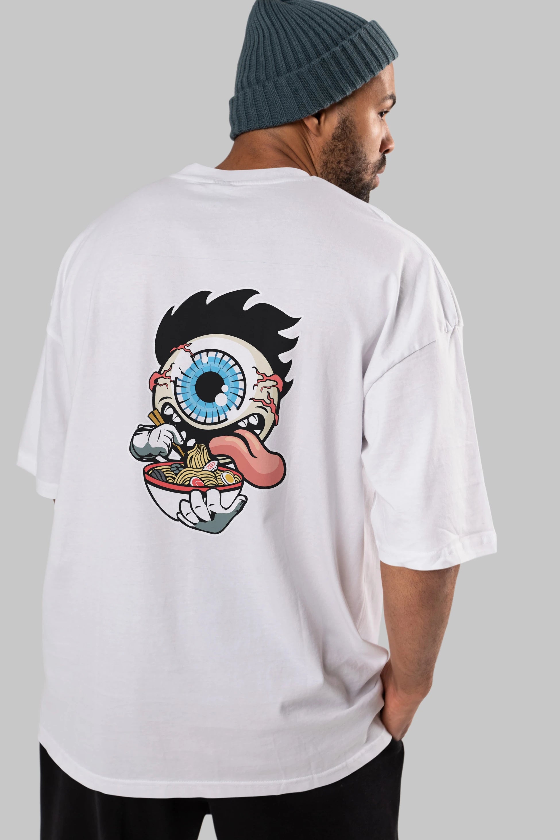 Eyeball Ramen Arka Baskılı Oversize t-shirt Erkek Kadın Unisex %100 Pamuk tişort