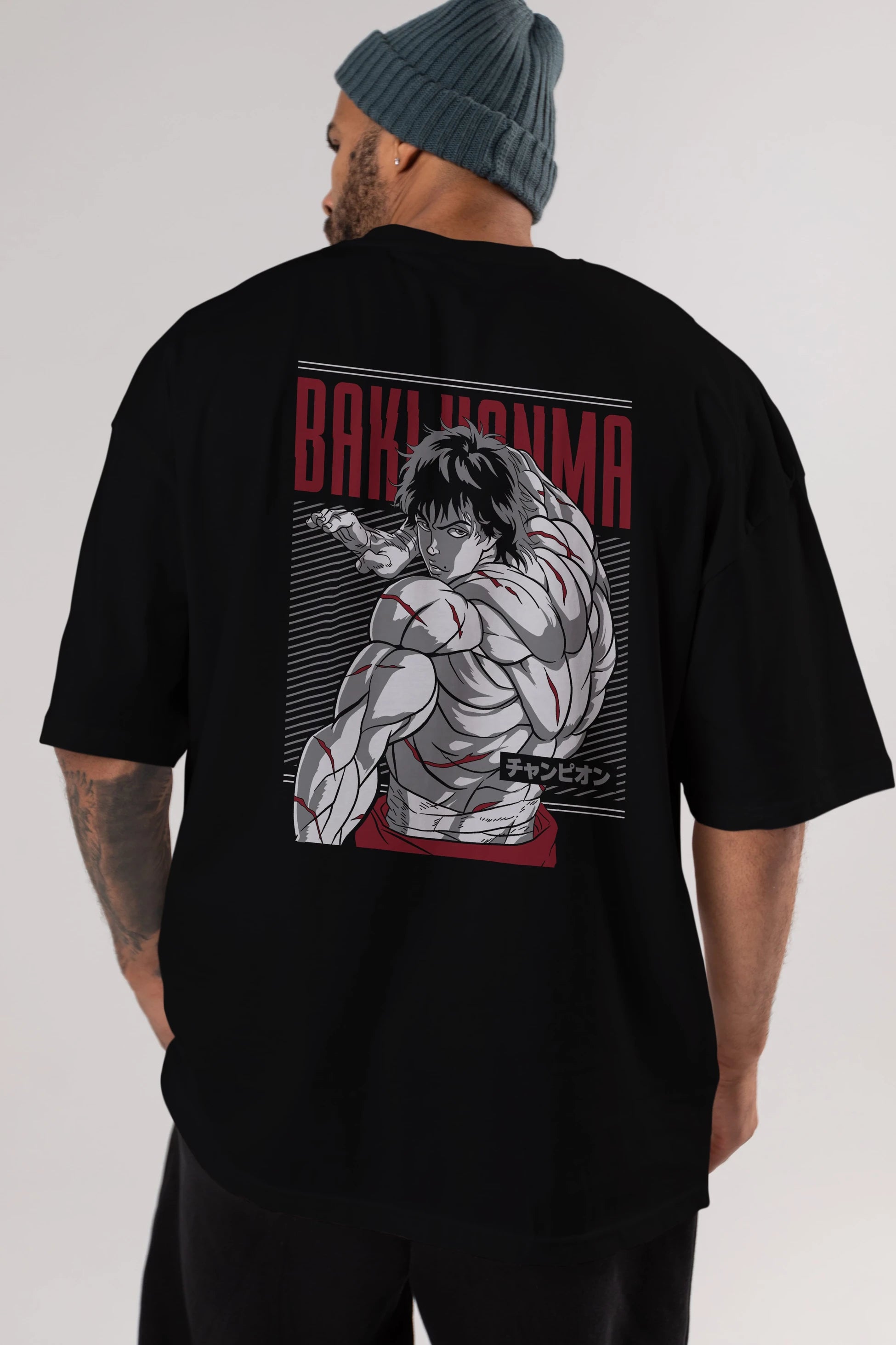 BAKI HANMA Anime Arka Baskılı Oversize t-shirt Erkek Kadın Unisex