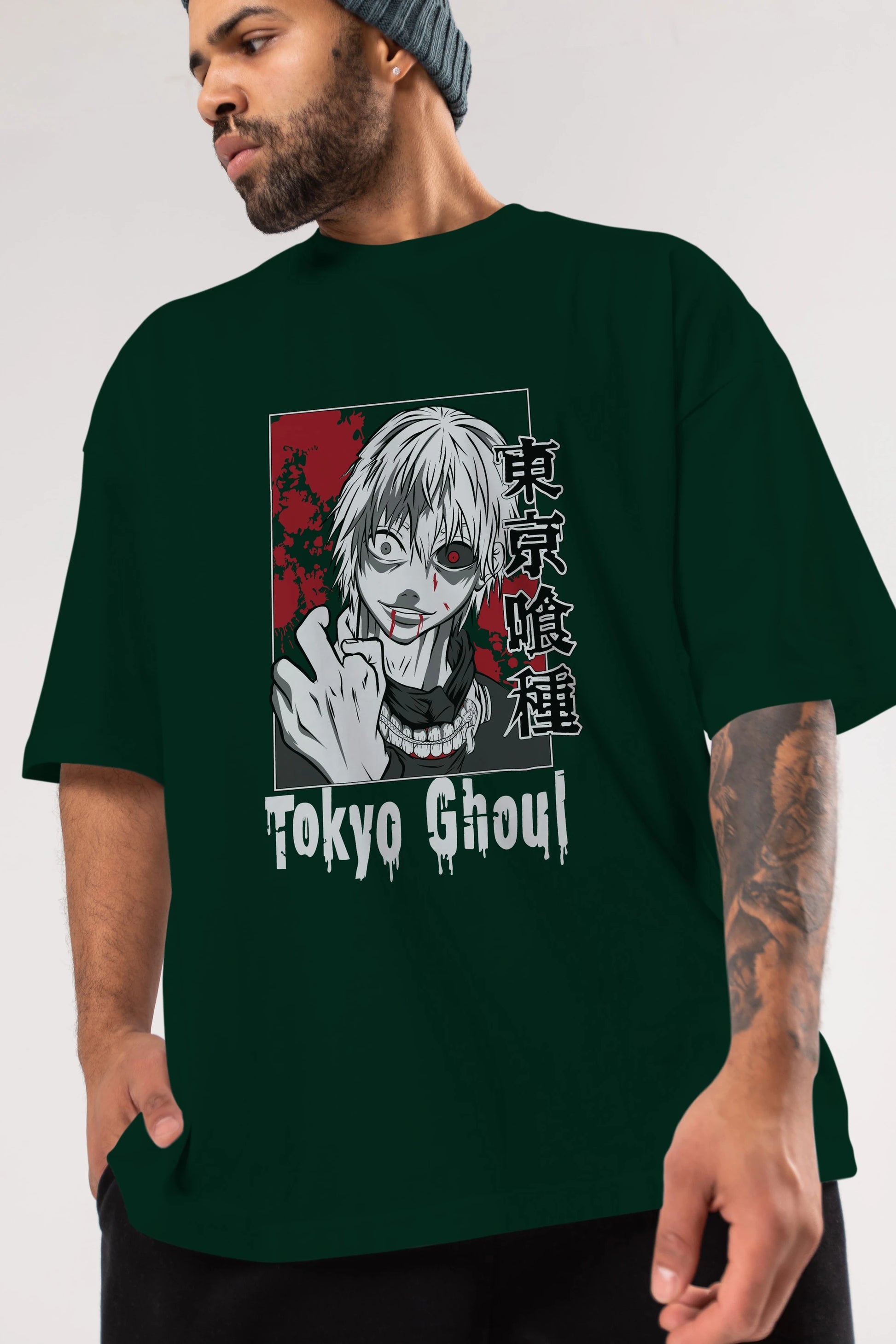 Kaneki Ken TOKYO GHOUL Anime Ön Baskılı Oversize t-shirt %100 pamuk Erkek Kadın Unisex