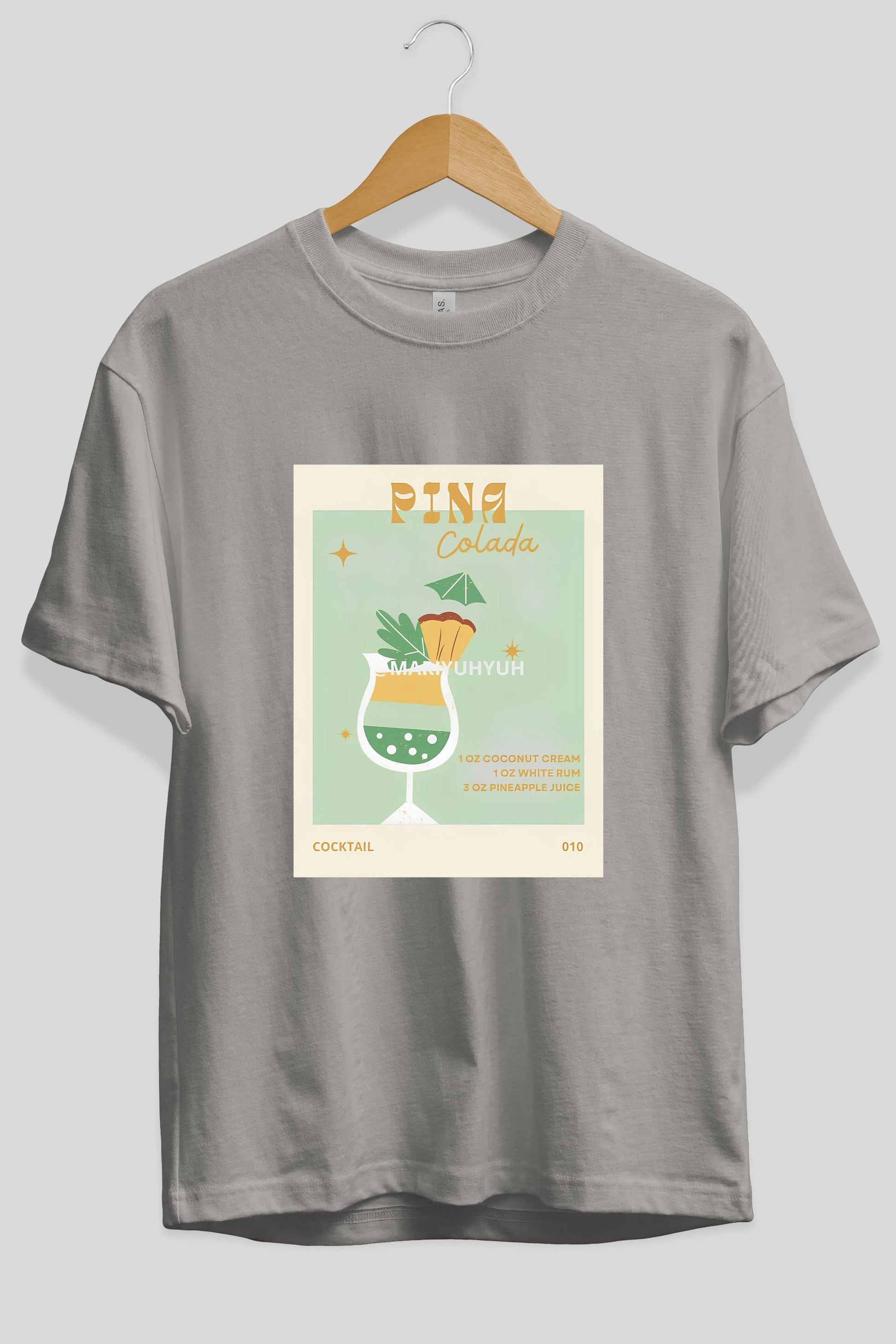 Pina Colada Ön Baskılı Oversize t-shirt Erkek Kadın Unisex %100 Pamuk Bisiklet Yaka tişort
