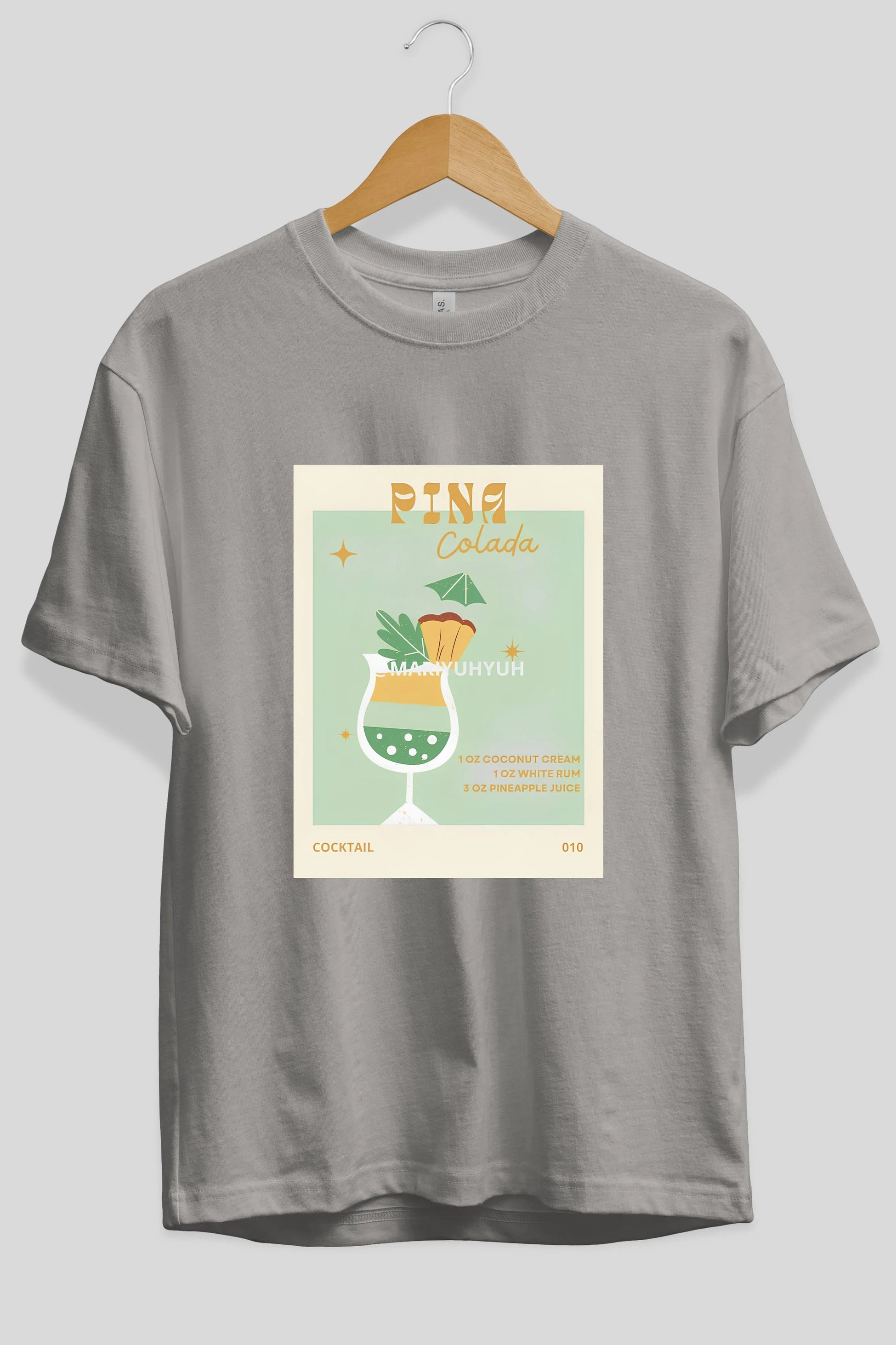 Pina Colada Ön Baskılı Oversize t-shirt Erkek Kadın Unisex %100 Pamuk Bisiklet Yaka tişort