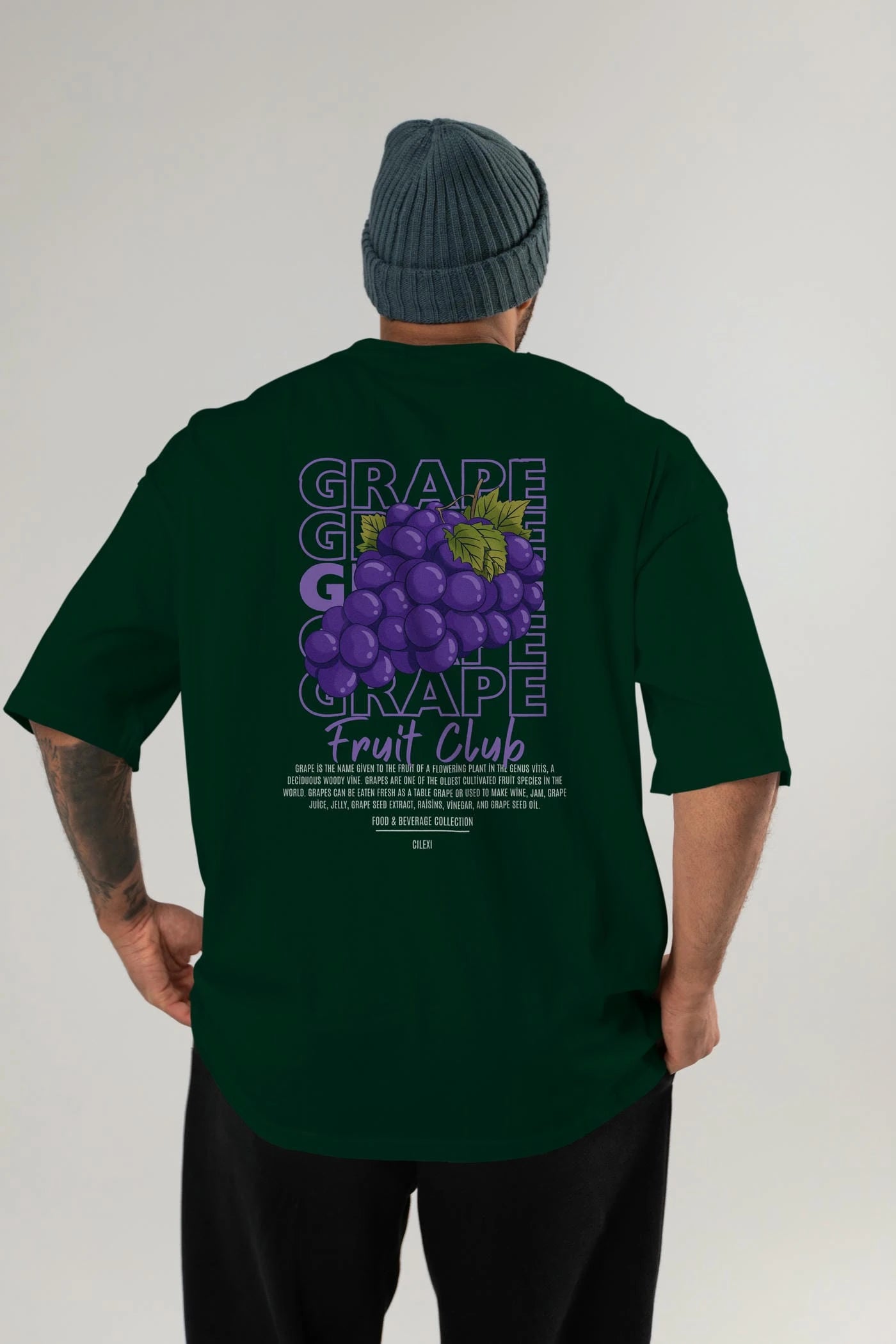 Grape Arka Baskılı Oversize t-shirt Erkek Kadın Pamuk Bisiklet Yaka tişort