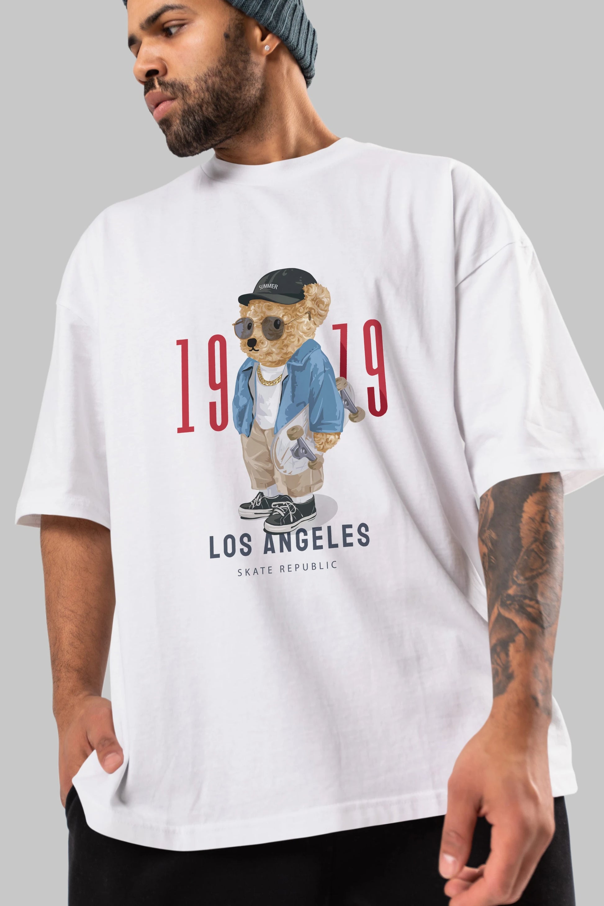 Teddy Bear Los Angeles Ön Baskılı Oversize t-shirt Erkek Kadın Unisex %100 Pamuk