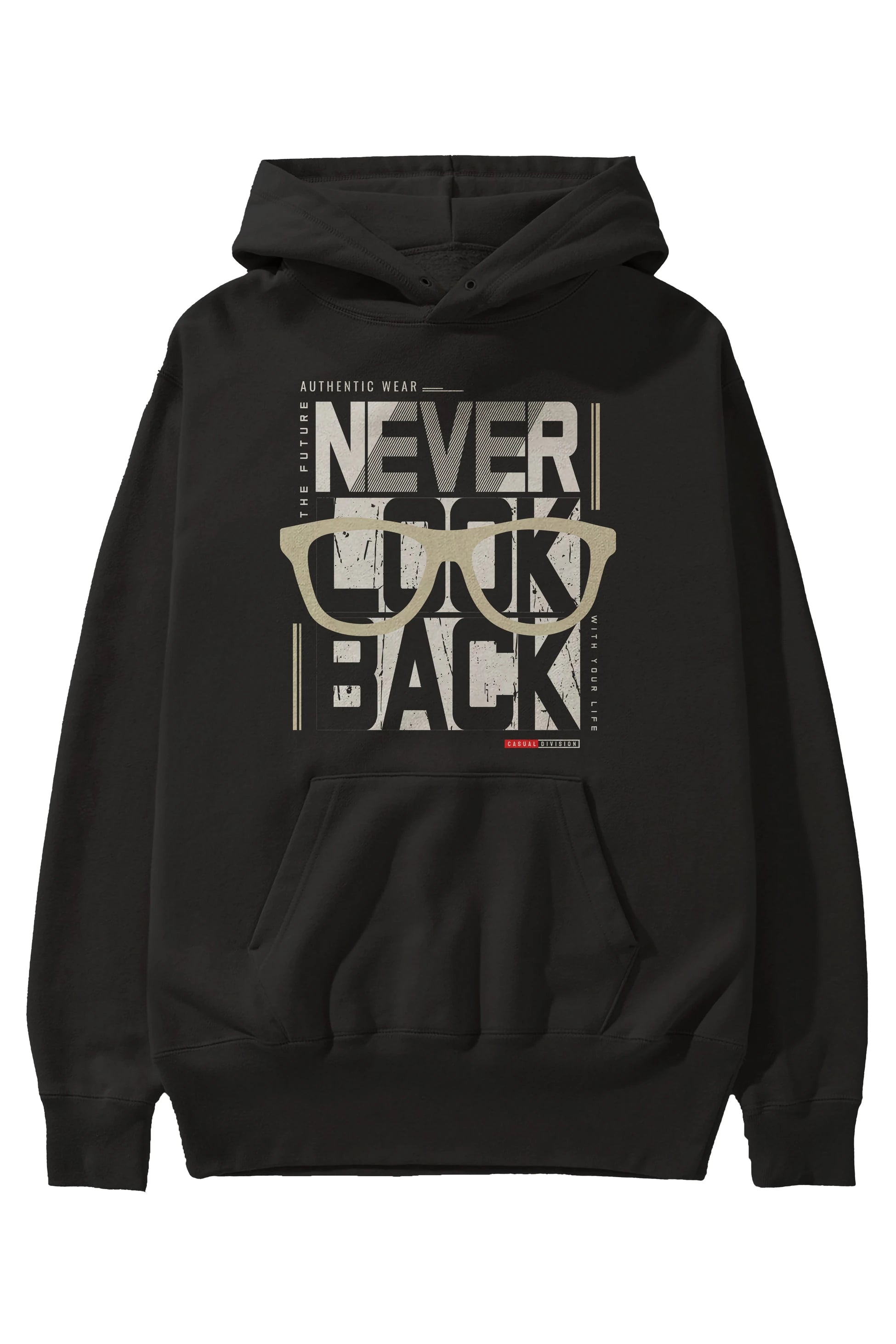 Never Look Back Ön Baskılı Hoodie Oversize Kapüşonlu Sweatshirt Erkek Kadın Unisex