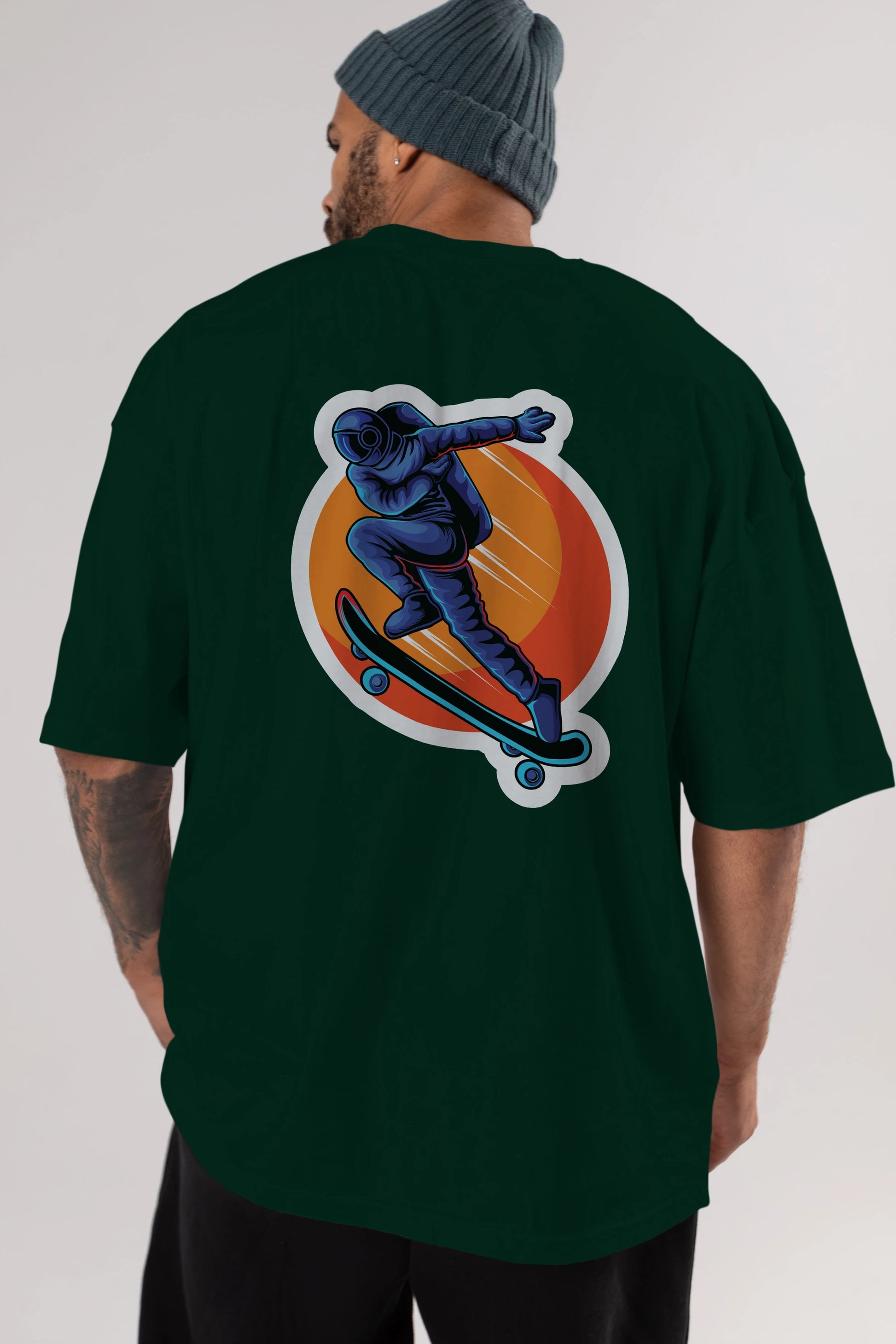 Astroskate Run Sticker Arka Baskılı Oversize t-shirt Erkek Kadın Unisex