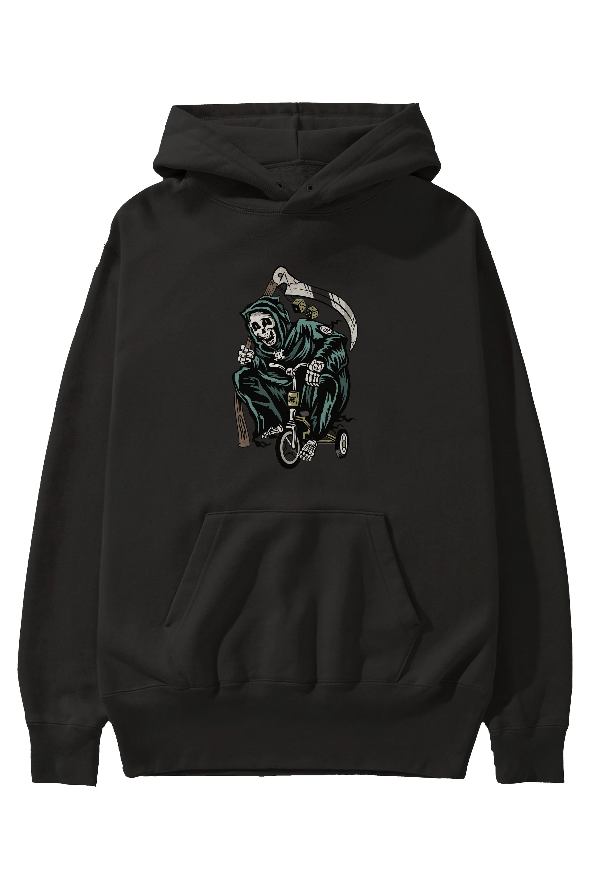 Grim Reaper Bicycle Ön Baskılı Hoodie Oversize Kapüşonlu Sweatshirt Erkek Kadın Unisex