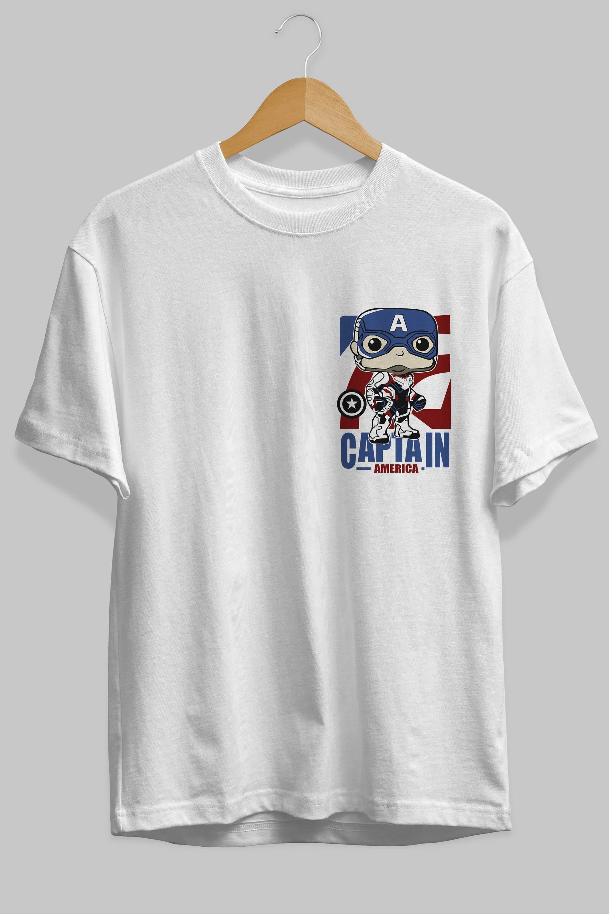 Captain America Ön Sol Baskılı Oversize t-shirt Erkek Kadın Unisex %100 Pamuk Bisiklet Yaka tişort