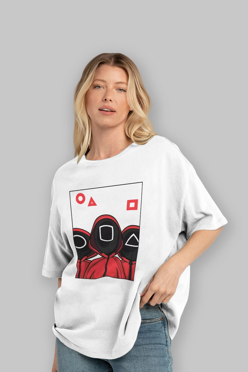 Squid Game (7) Ön Baskılı Oversize t-shirt Erkek Kadın Unisex %100 Pamuk Bisiklet Yaka tişort