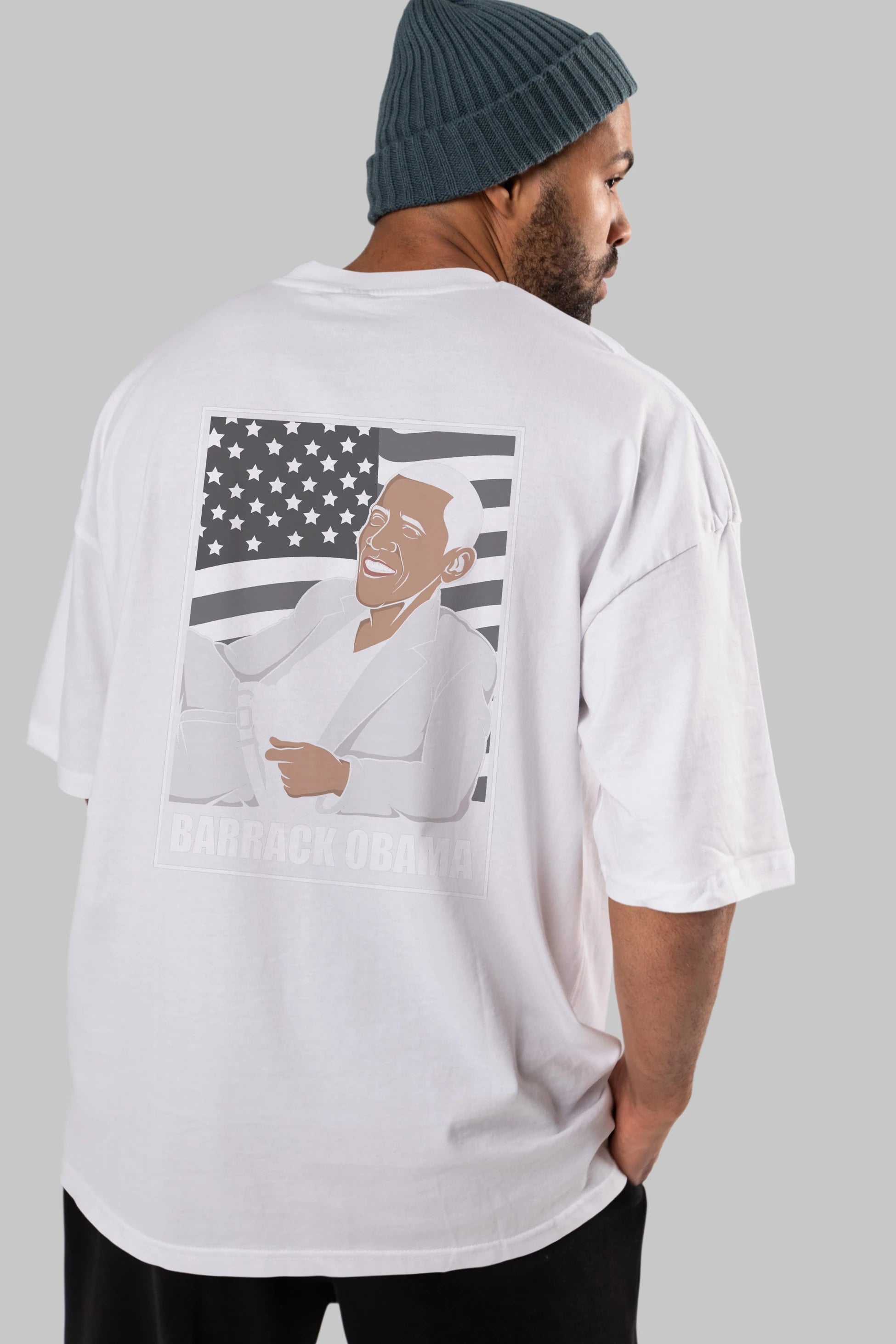 Obama Thriller Arka Baskılı Oversize t-shirt Erkek Kadın Unisex %100 Pamuk tişort