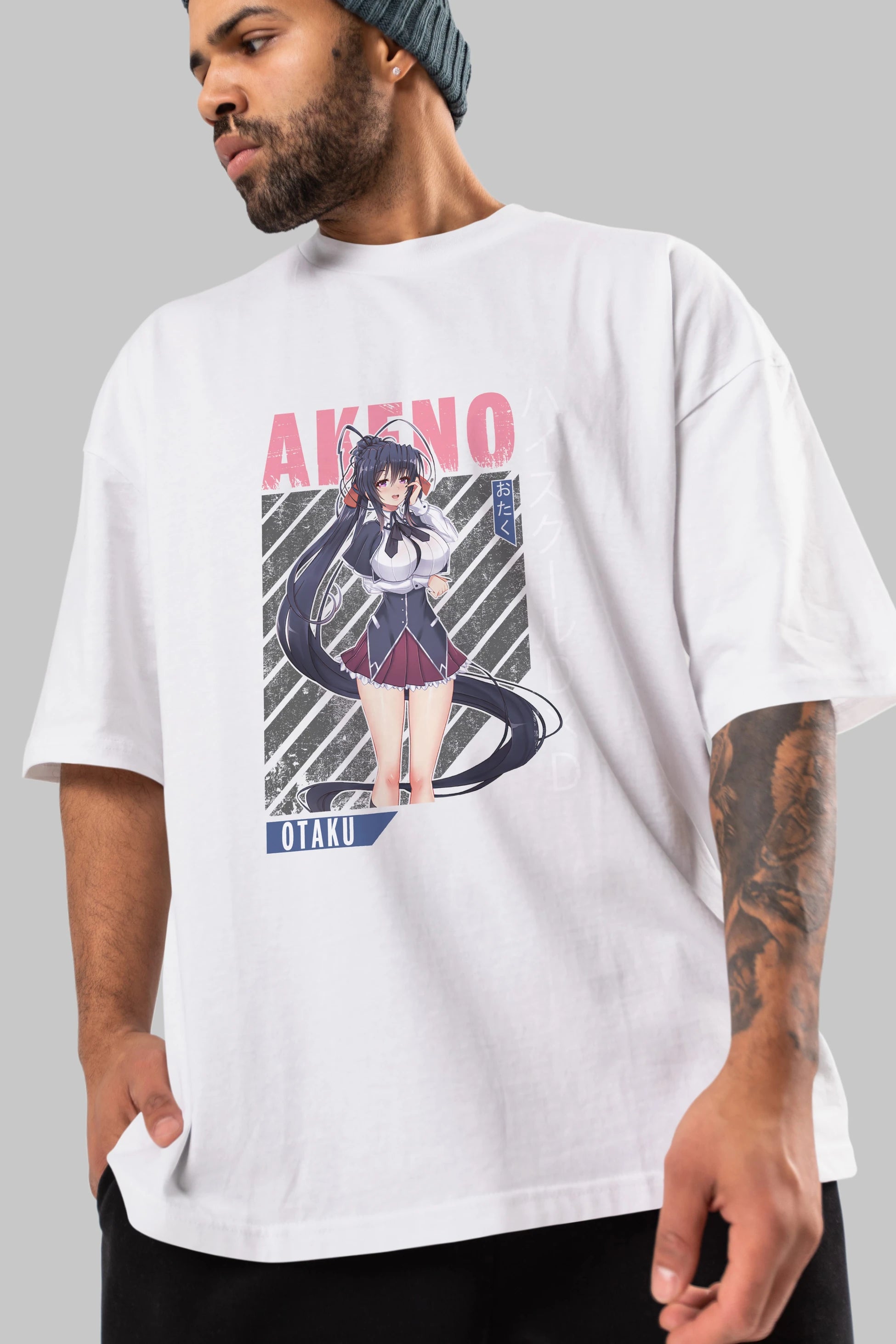 Akeno Himejima 4 Anime Ön Baskılı Oversize t-shirt %100 pamuk Erkek Kadın Unisex