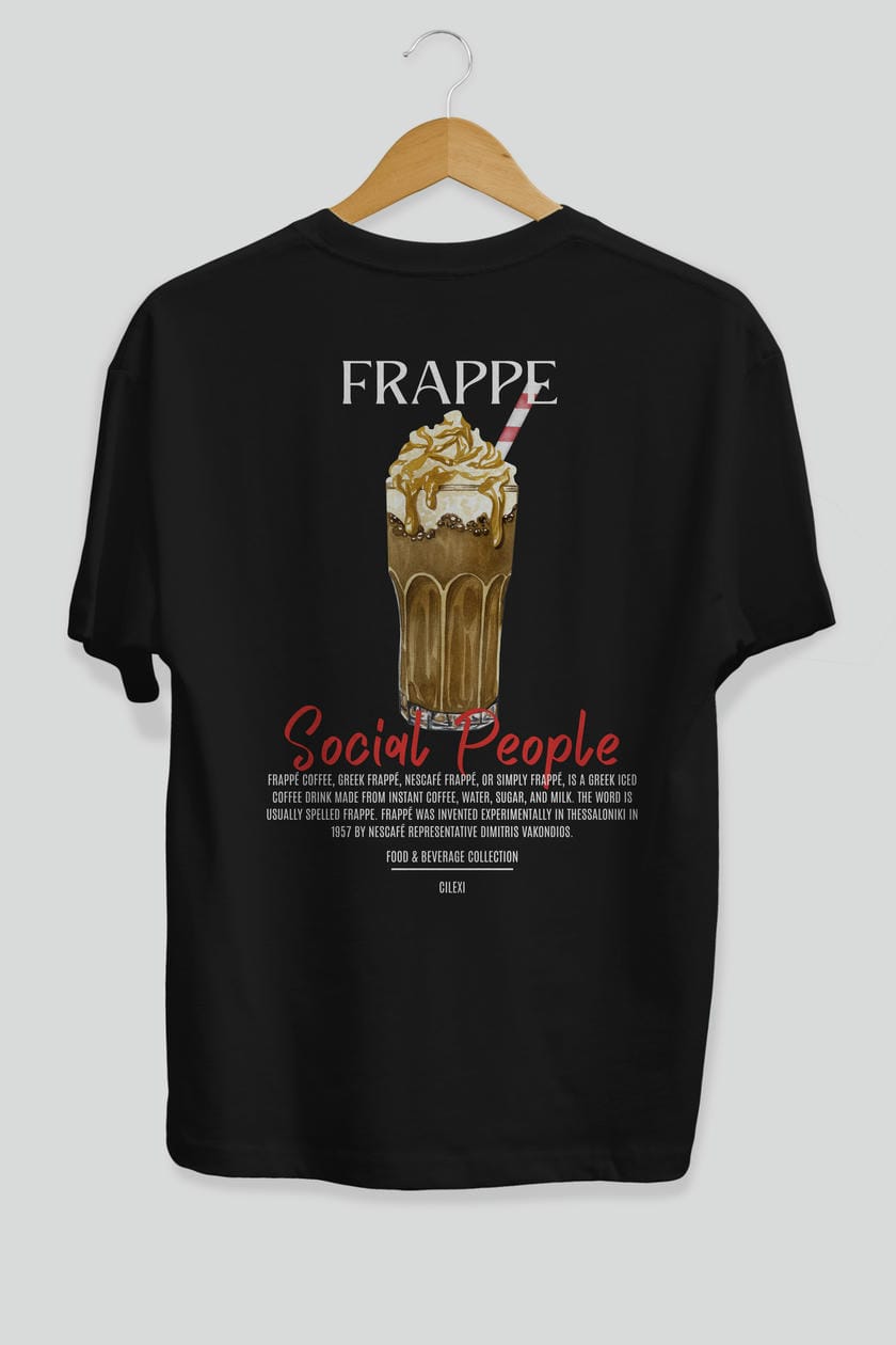 Frappe Kokteyl Serisi Baskılı Oversize t-shirt Erkek Kadın Unisex %100 Pamuk Bisiklet Yaka tişort