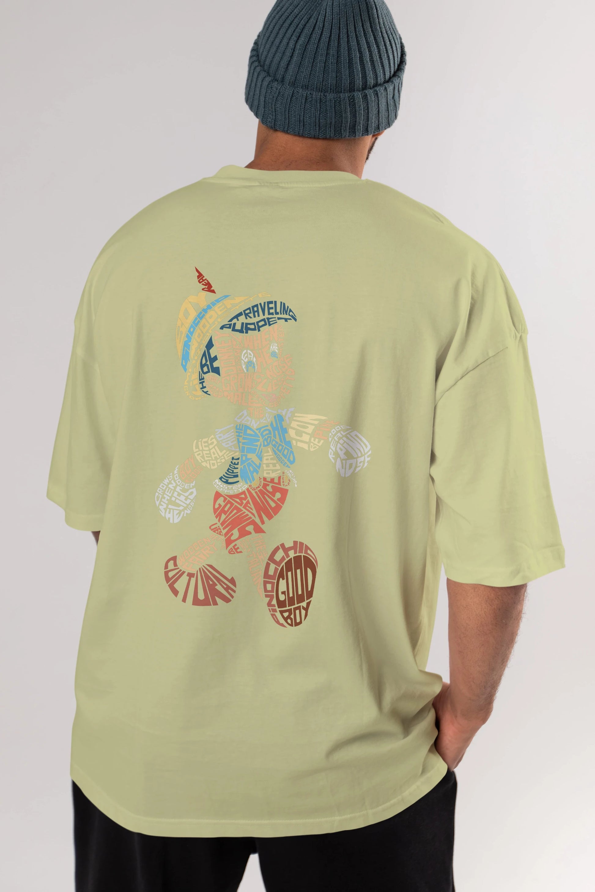 Pinokio Arka Baskılı Oversize t-shirt %100 pamuk Erkek Kadın Unisex