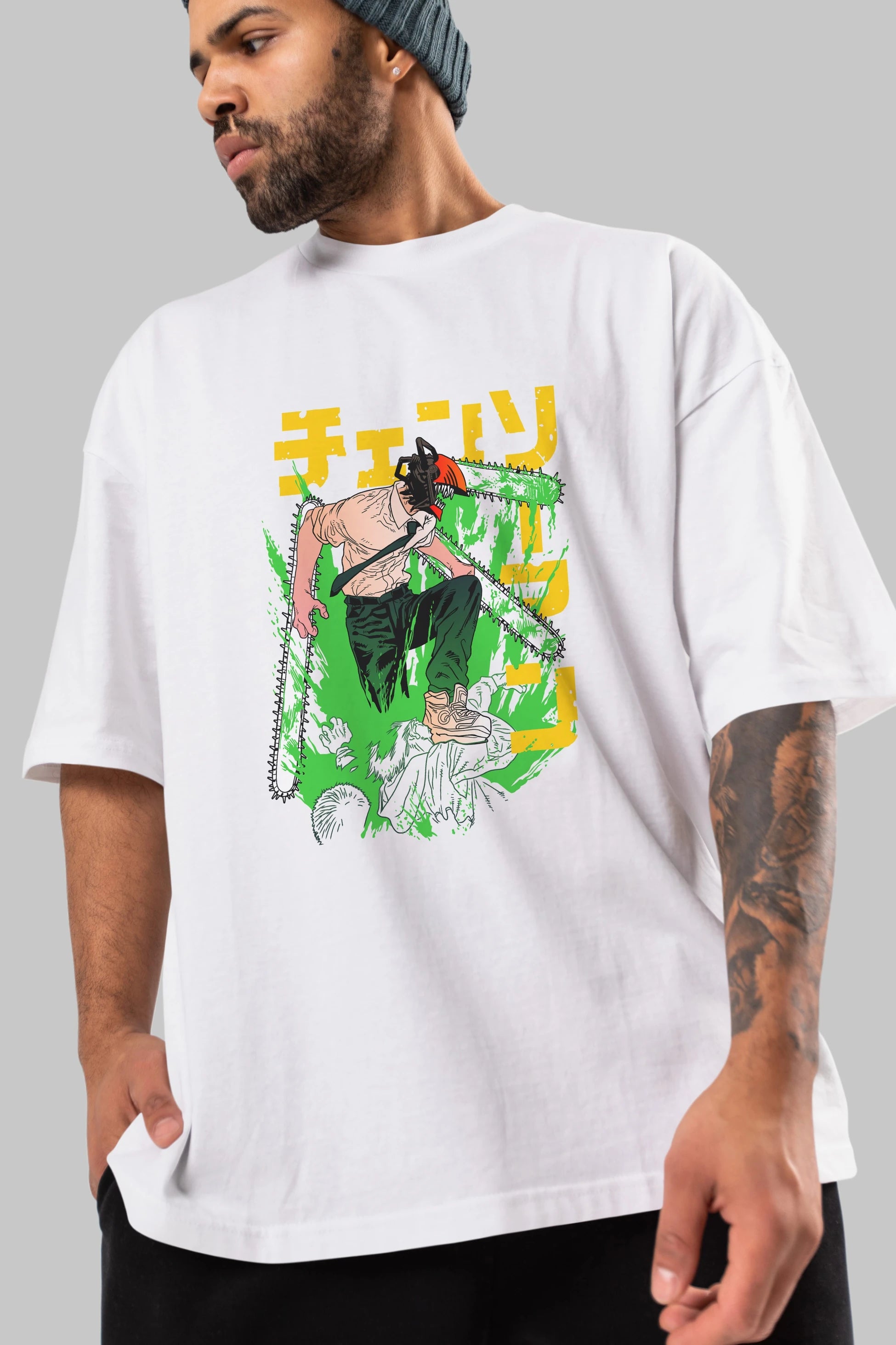 CHAINSAWMAN DENJI Anime Ön Baskılı Oversize t-shirt %100 pamuk Erkek Kadın Unisex