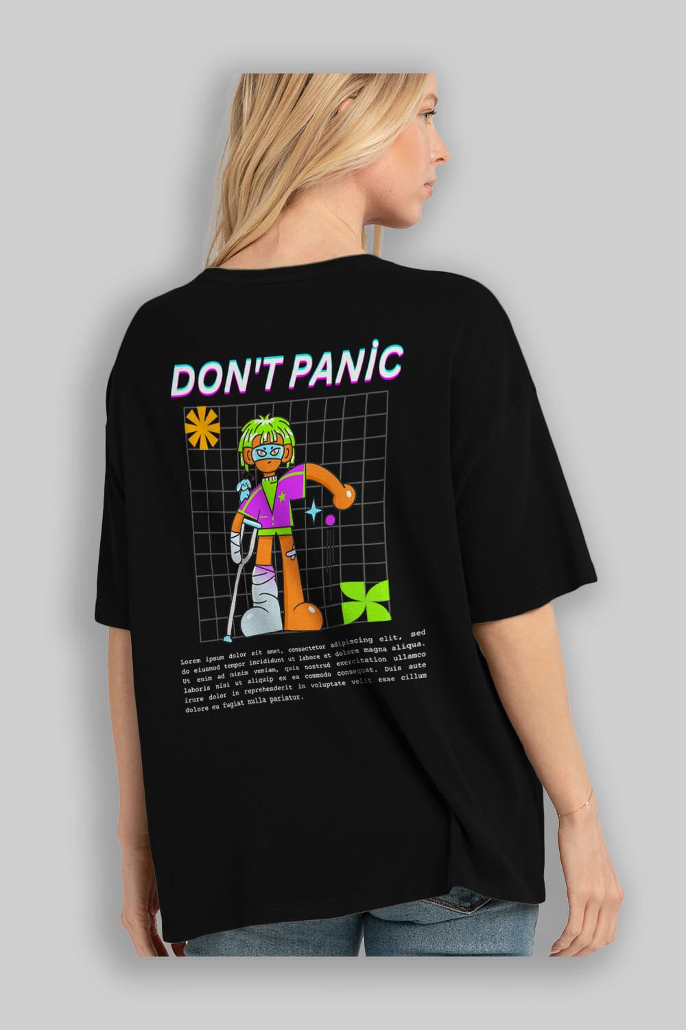 Dont Panic Yazılı Arka Baskılı Oversize t-shirt Erkek Kadın Unisex
