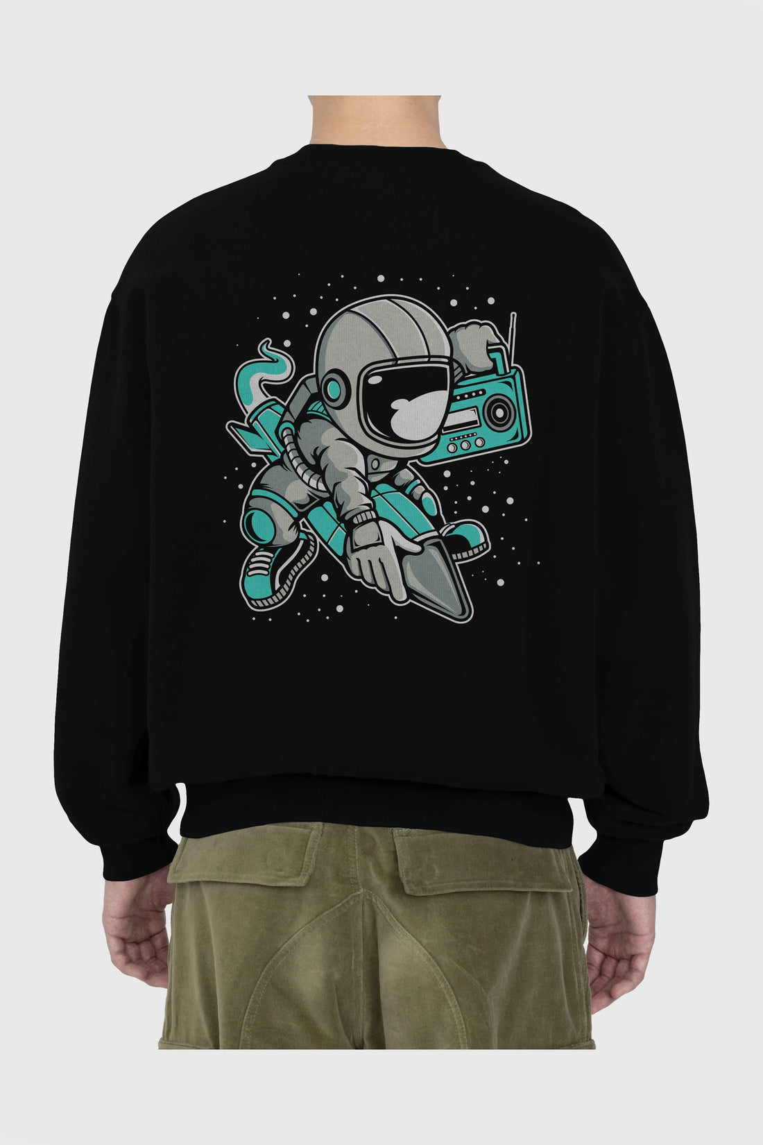 Astronaut Rocket (2) Arka Baskılı Oversize Sweatshirt Erkek Kadın Unisex