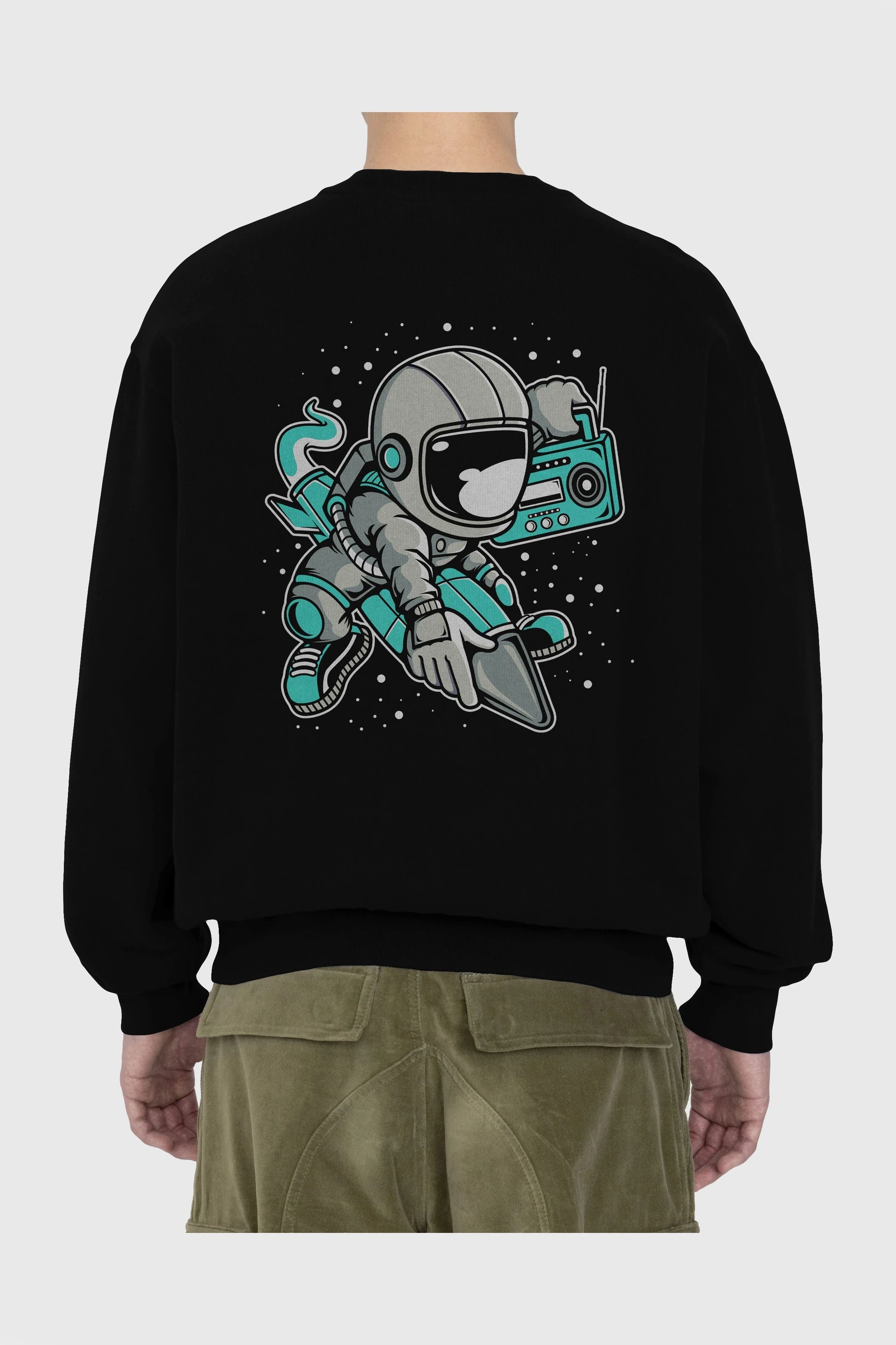 Astronaut Rocket (2) Arka Baskılı Oversize Sweatshirt Erkek Kadın Unisex