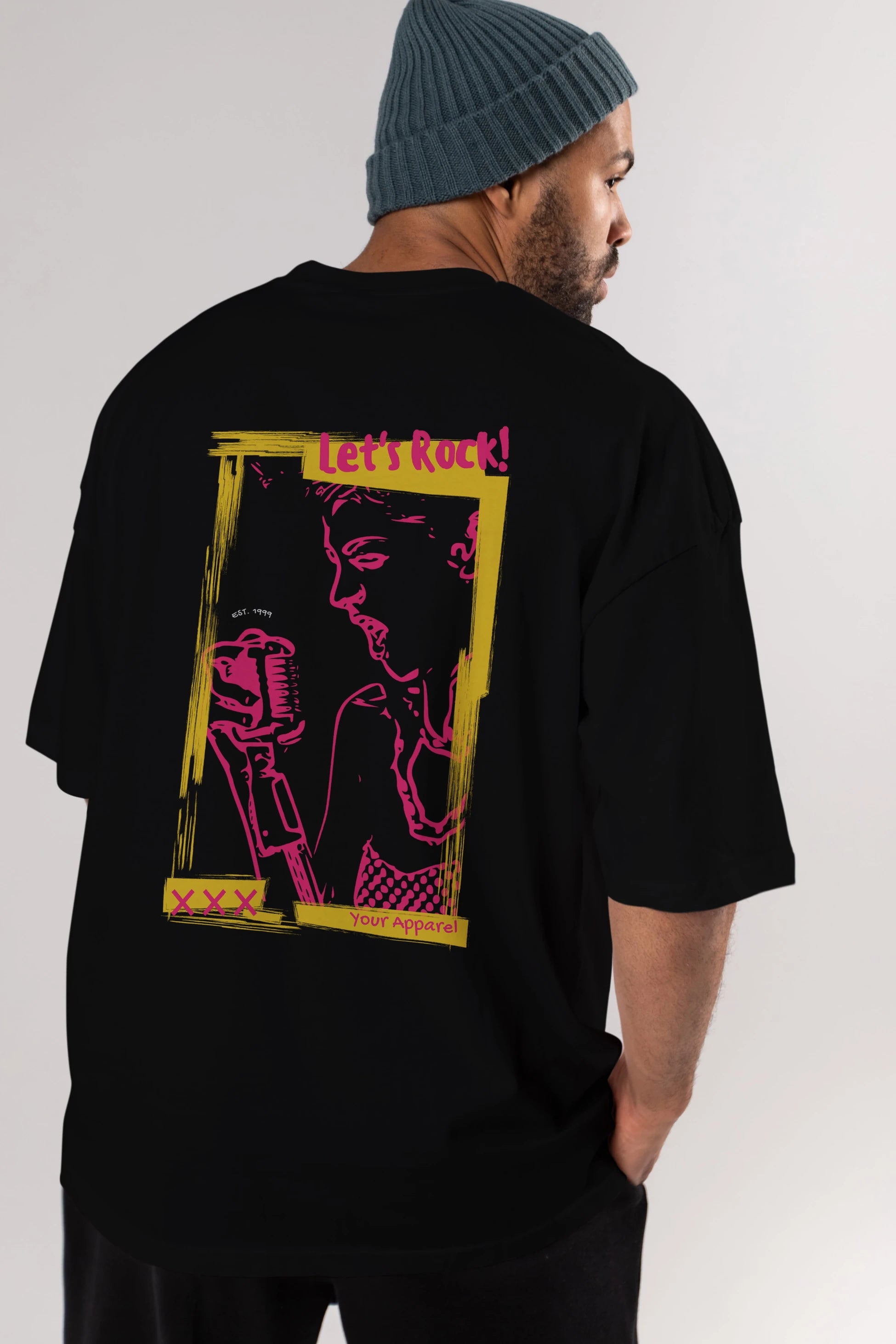 Let's Rock Yazılı Arka Baskılı Oversize t-shirt Erkek Kadın Unisex
