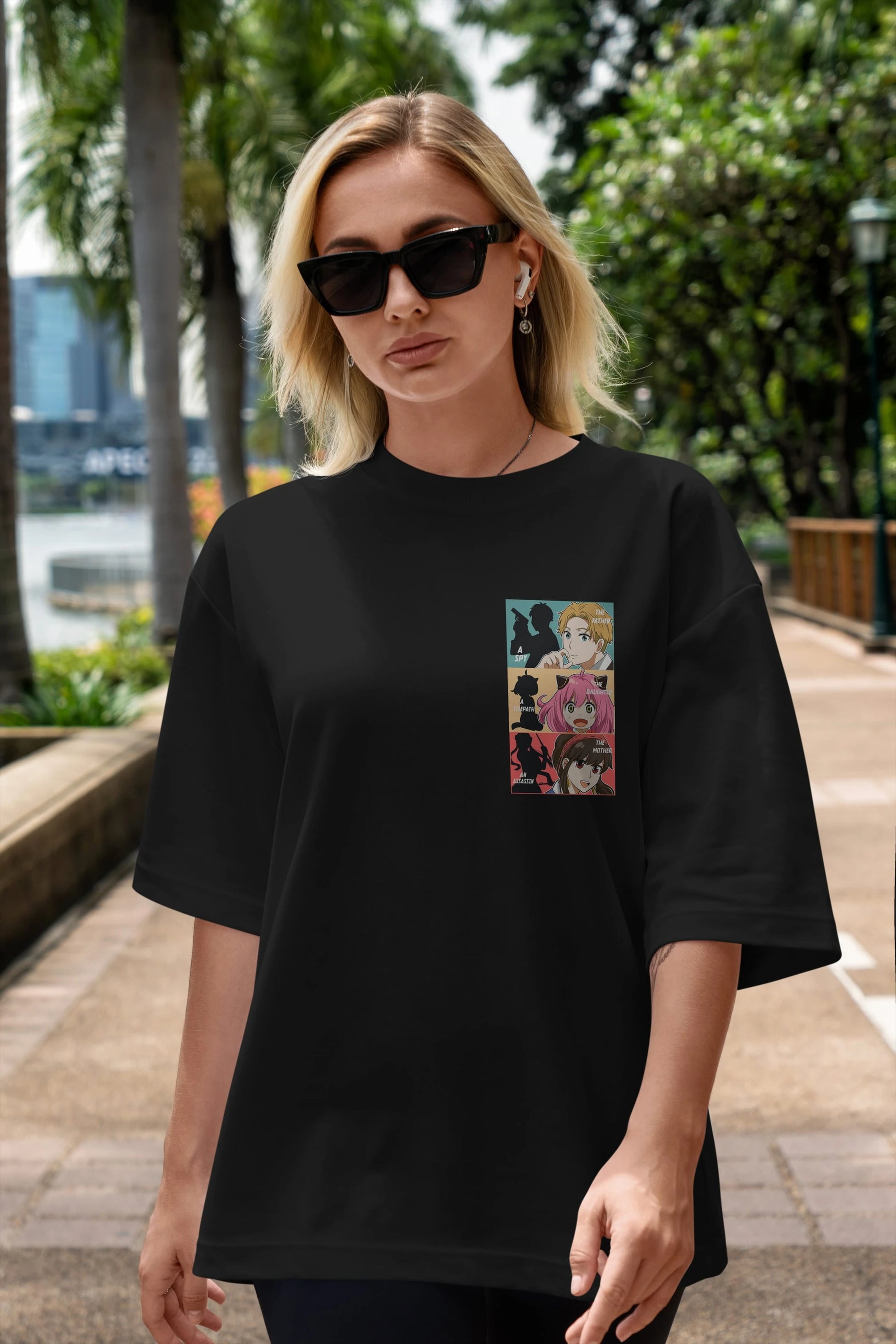 SPY X FAMILY Ön Sol Baskılı Oversize t-shirt Erkek Kadın Unisex %100 Pamuk Bisiklet Yaka tişort