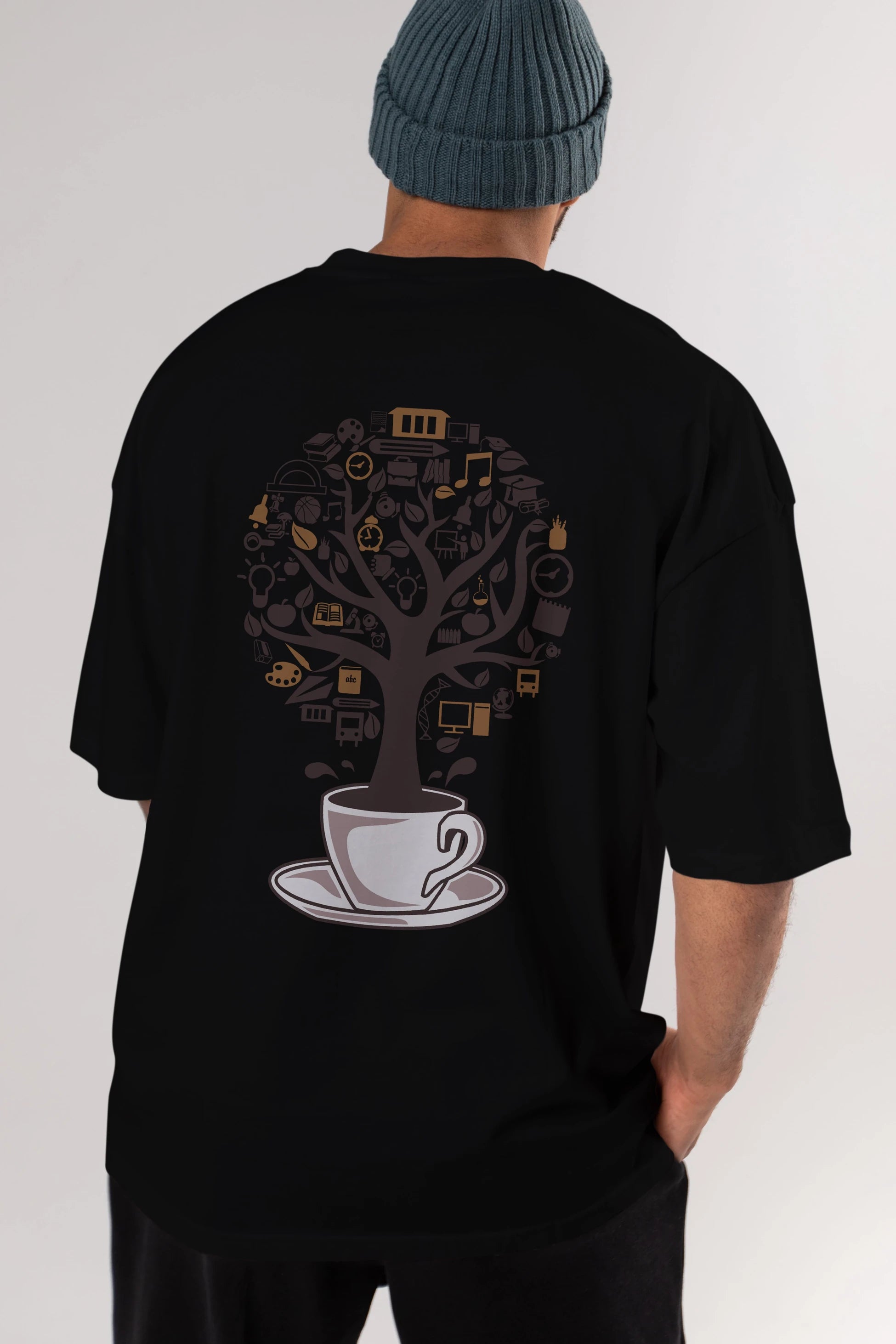 Coffee Tree Arka Baskılı Oversize t-shirt %100 pamuk Erkek Kadın Unisex