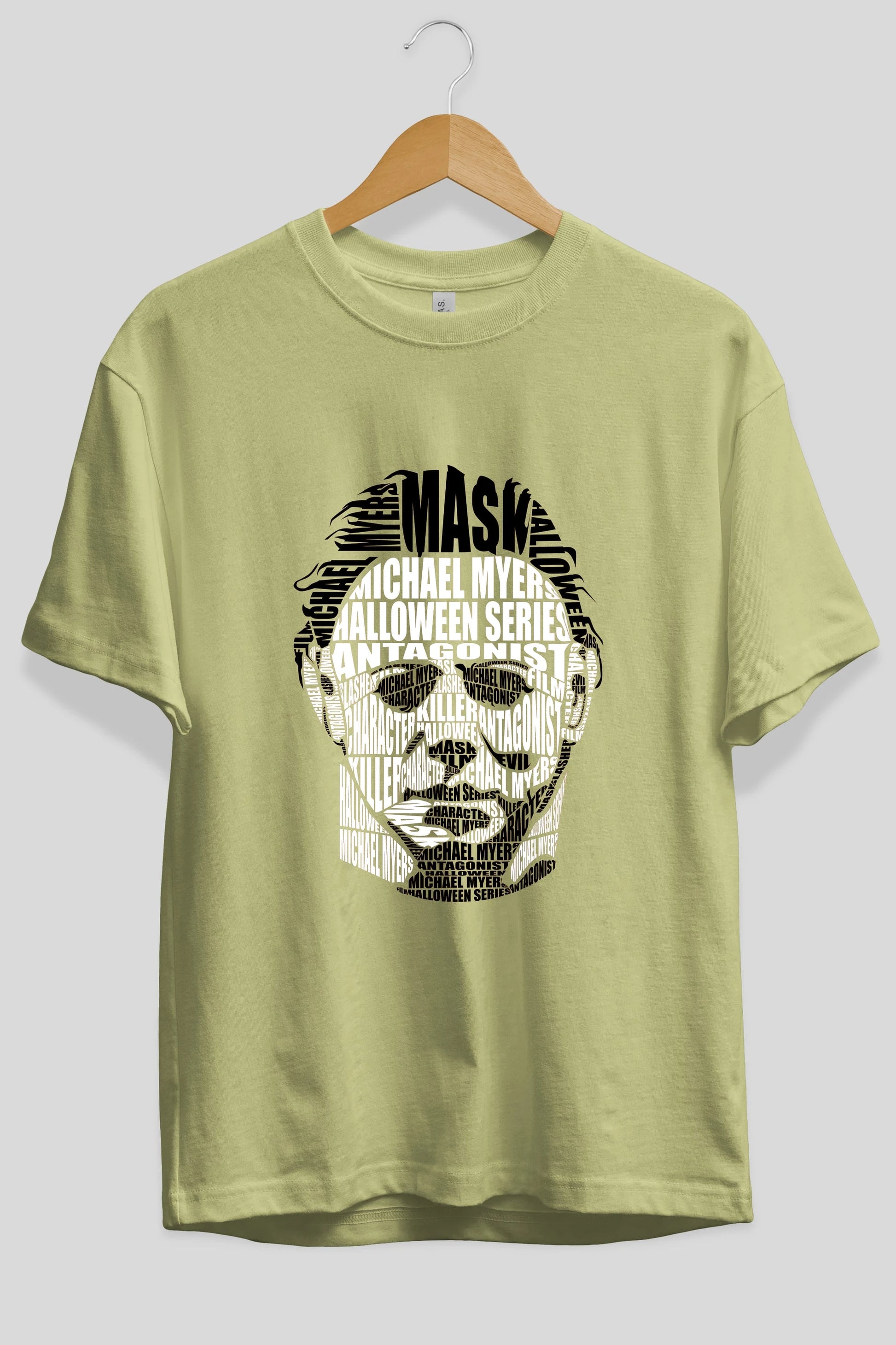 Michael Myers Calligram Ön Baskılı Oversize t-shirt %100 pamuk Erkek Kadın Unisex
