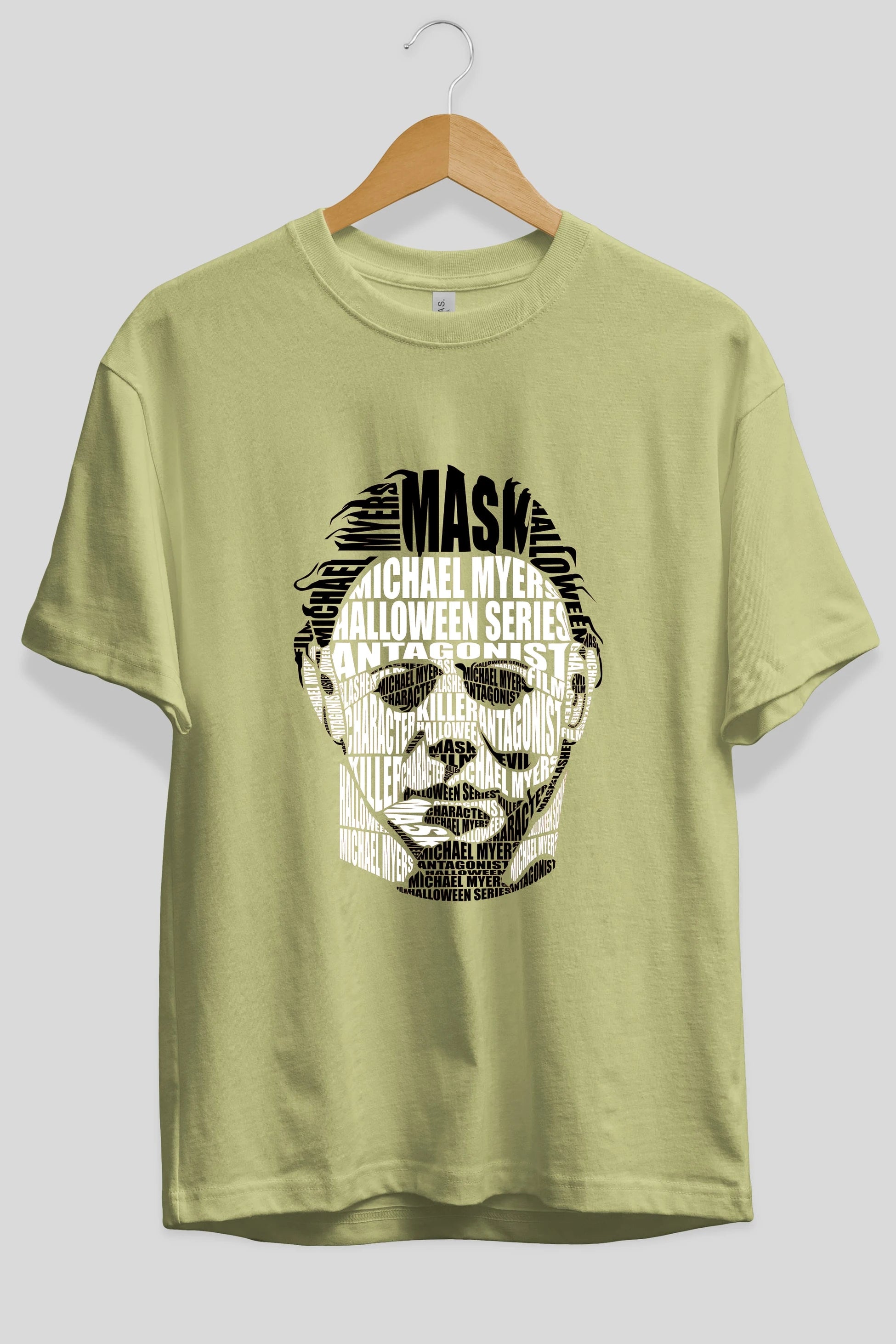 Michael Myers Calligram Ön Baskılı Oversize t-shirt %100 pamuk Erkek Kadın Unisex