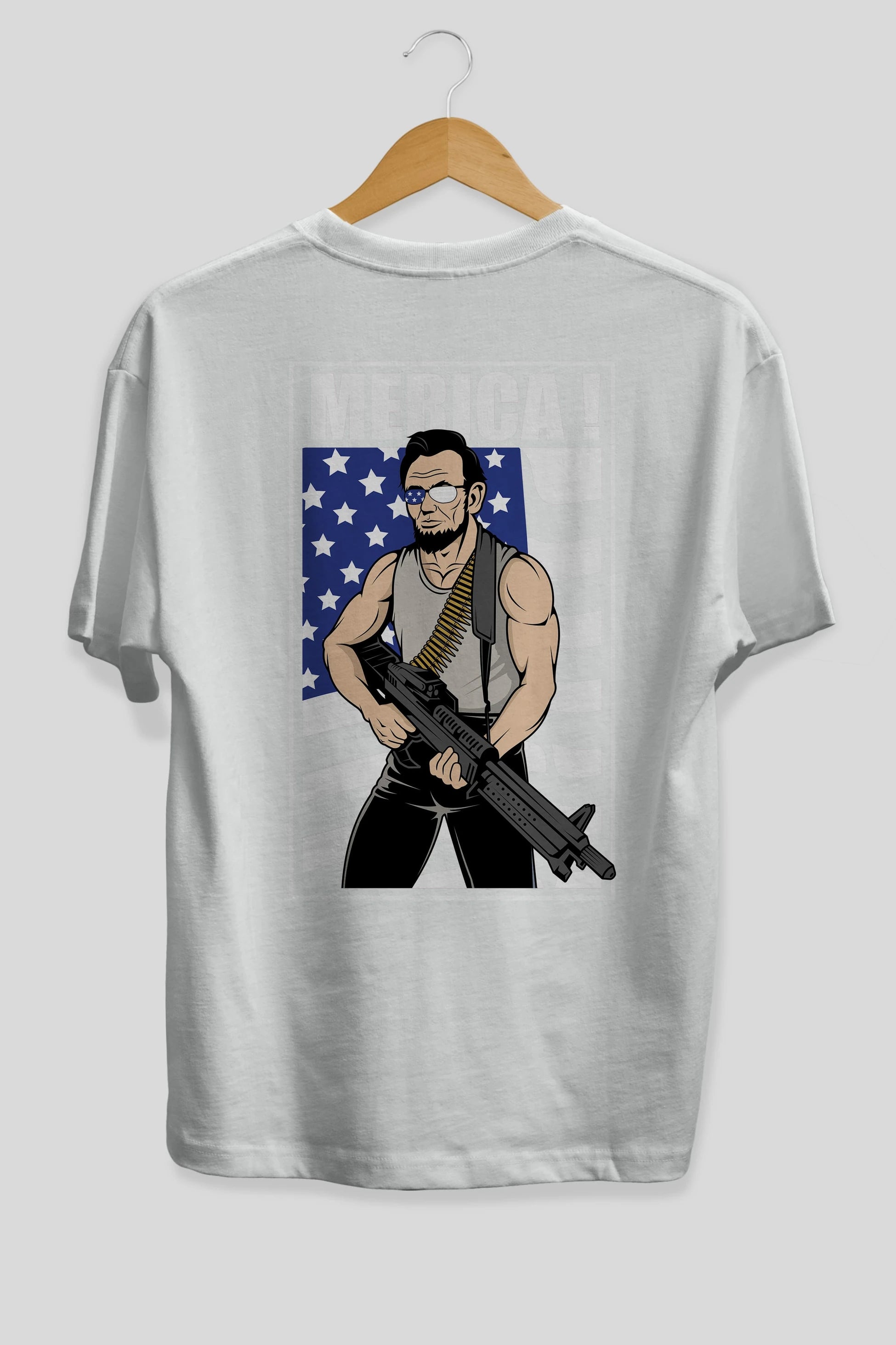 Lincoln Rambo Arka Baskılı Oversize t-shirt Erkek Kadın Unisex %100 Pamuk tişort