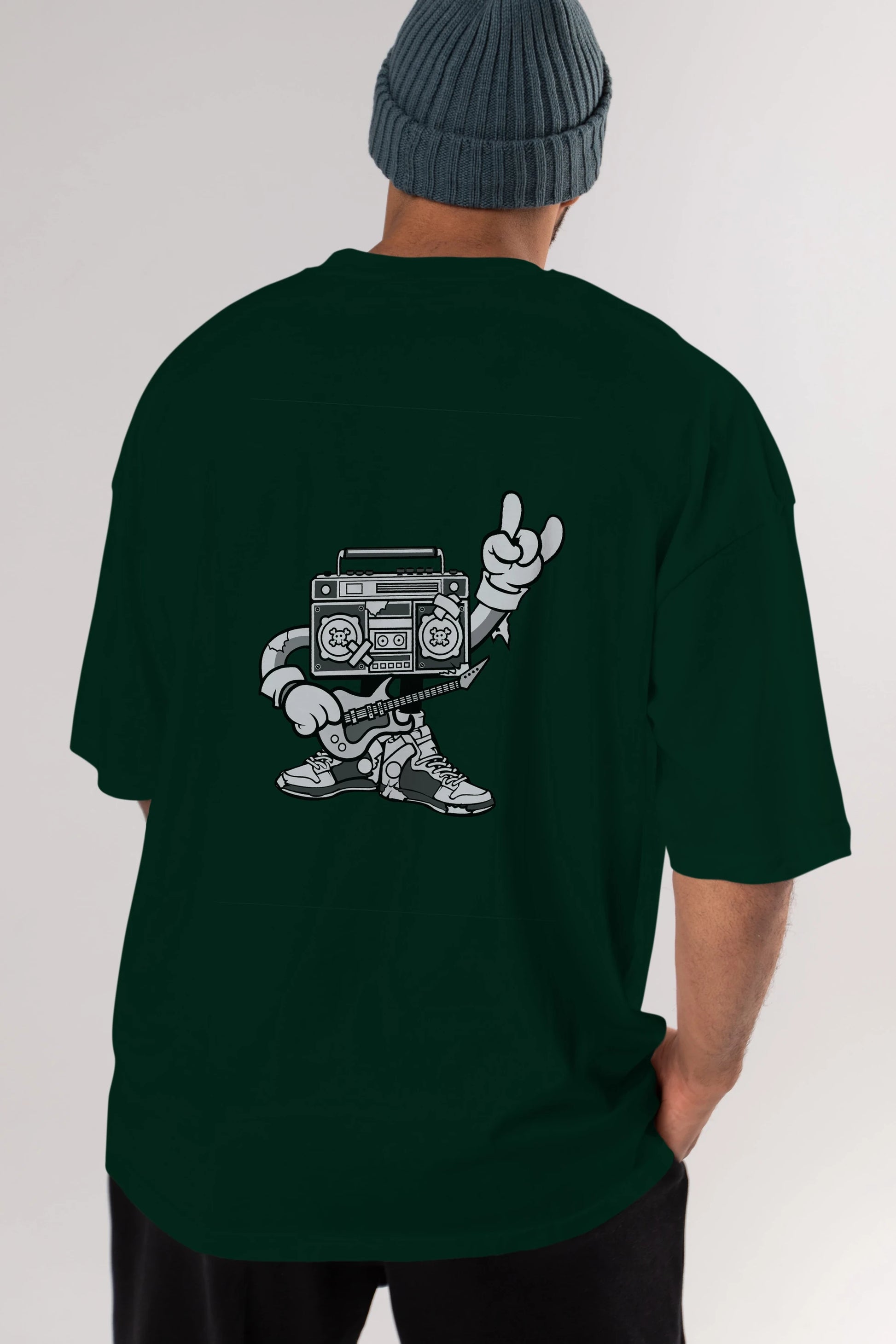 Boombox Rockstar Arka Baskılı Oversize t-shirt Erkek Kadın Unisex %100 Pamuk tişort