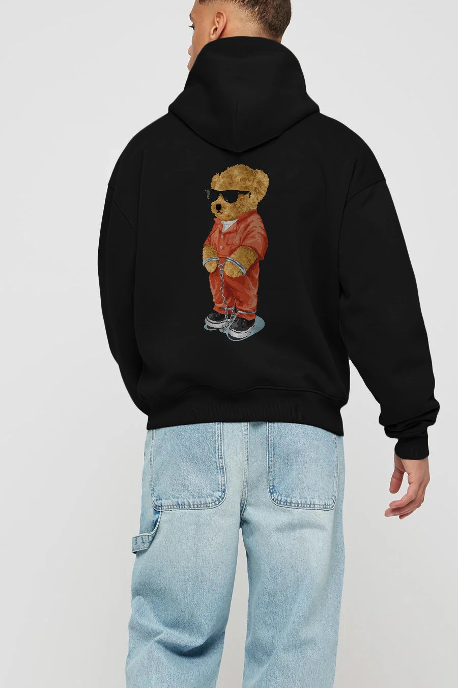 Teddy Bear Kodes Arka Baskılı Hoodie Oversize Kapüşonlu Sweatshirt Erkek Kadın Unisex