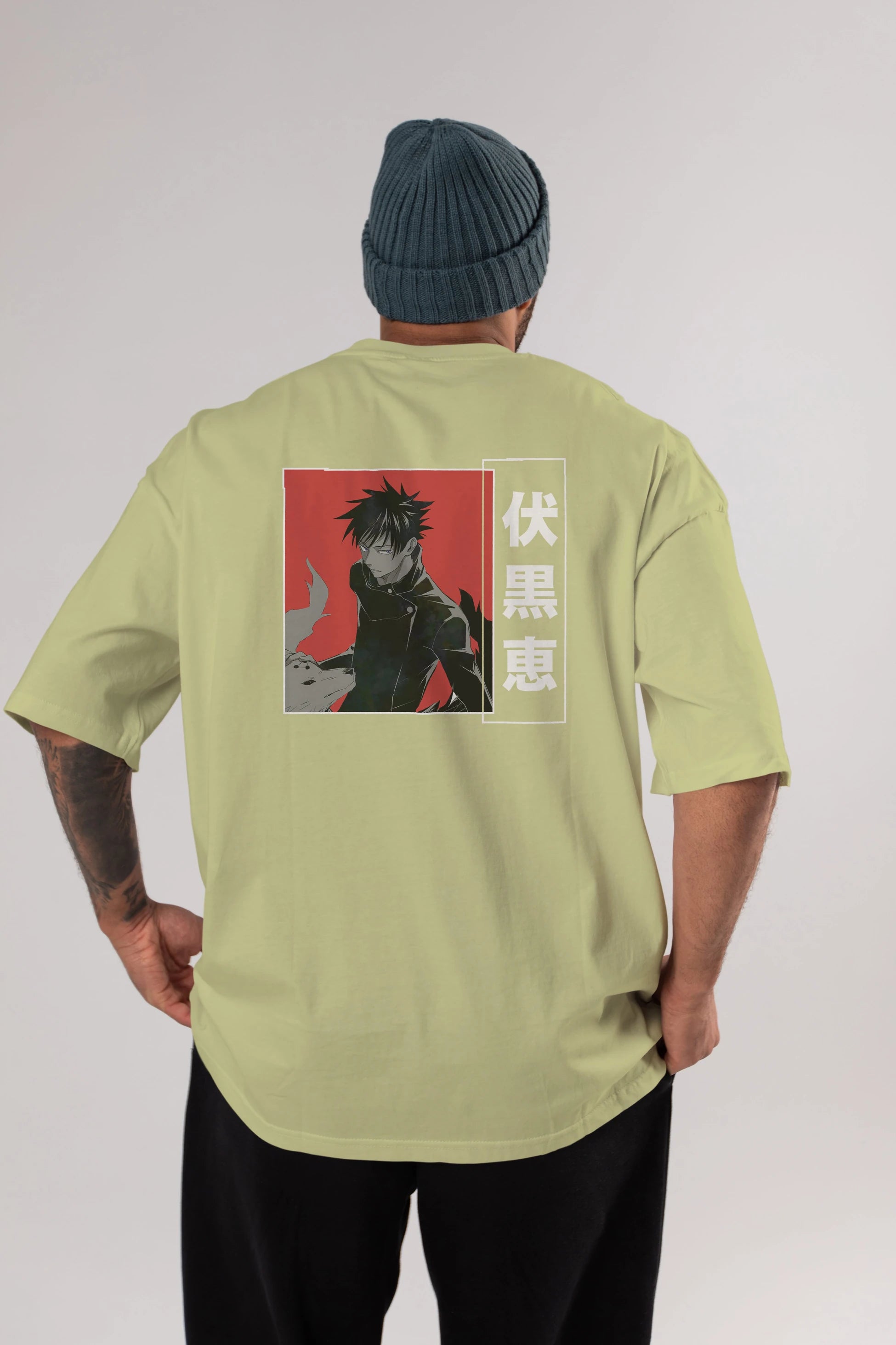 Megumi Fushiguro Anime Arka Baskılı Oversize t-shirt Erkek Kadın Unisex