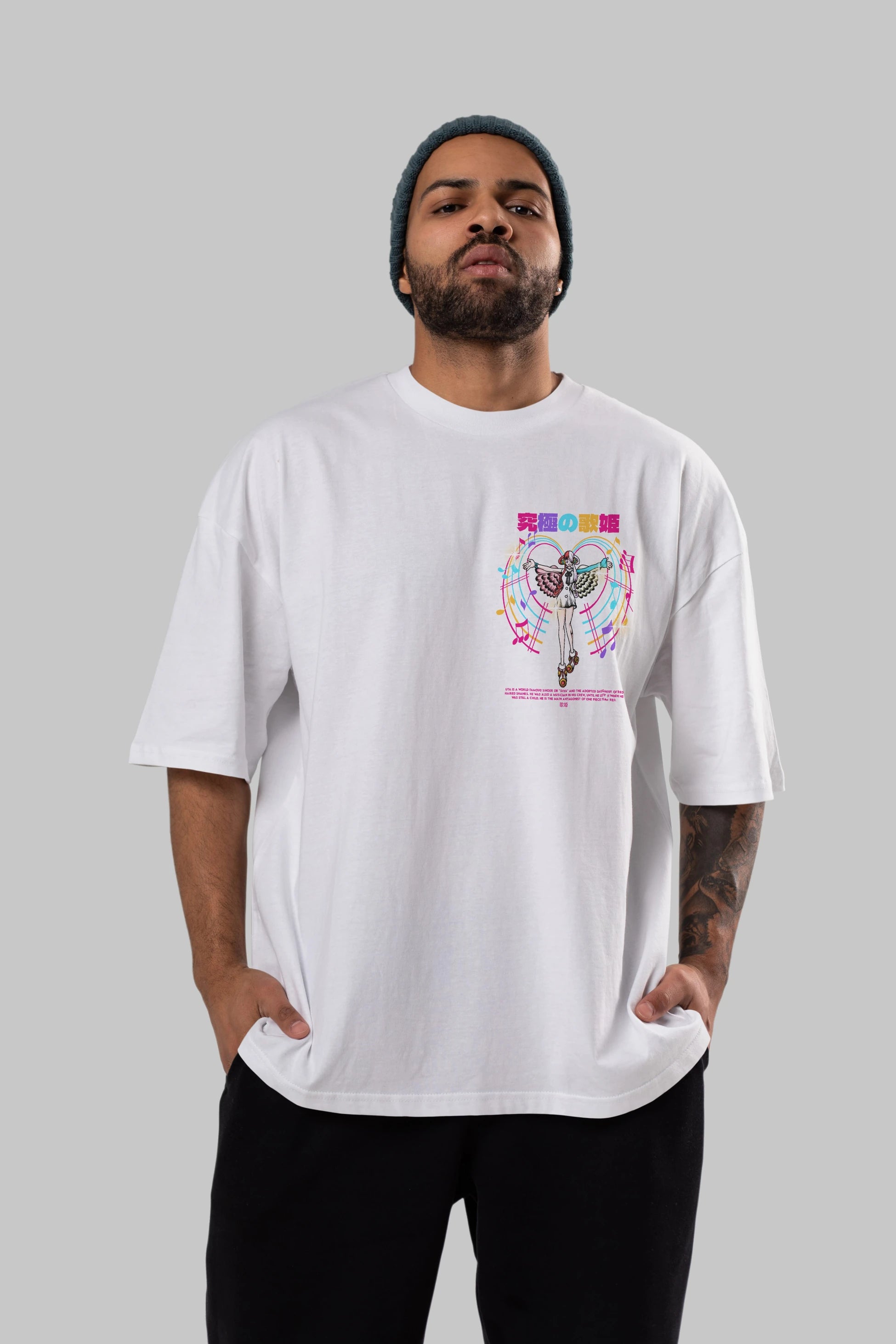 Uta Ön Sol Baskılı Oversize t-shirt Erkek Kadın Unisex %100 Pamuk Bisiklet Yaka tişort