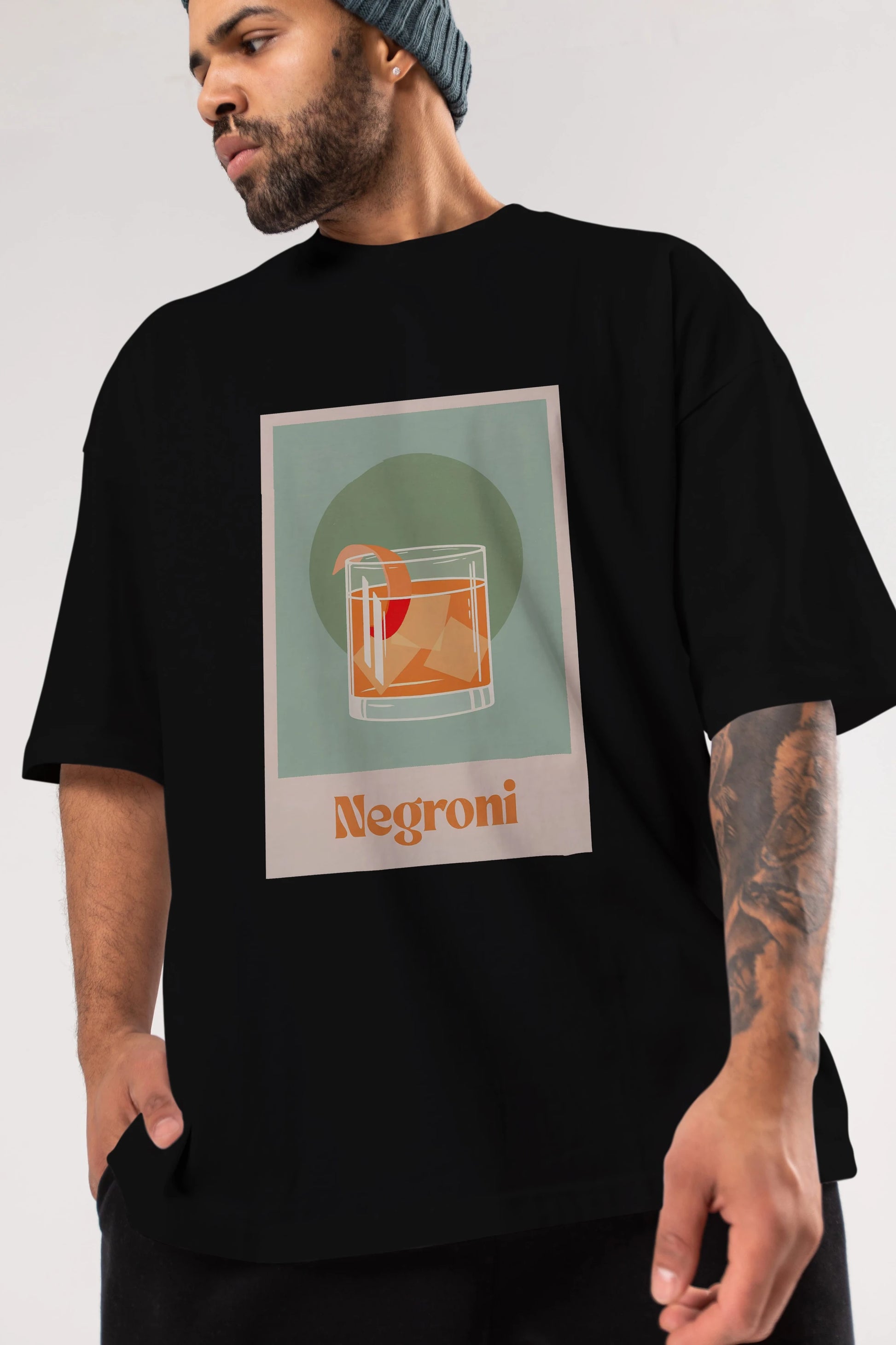 Negroni 5 Ön Baskılı Oversize t-shirt Erkek Kadın Unisex %100 Pamuk Bisiklet Yaka tişort