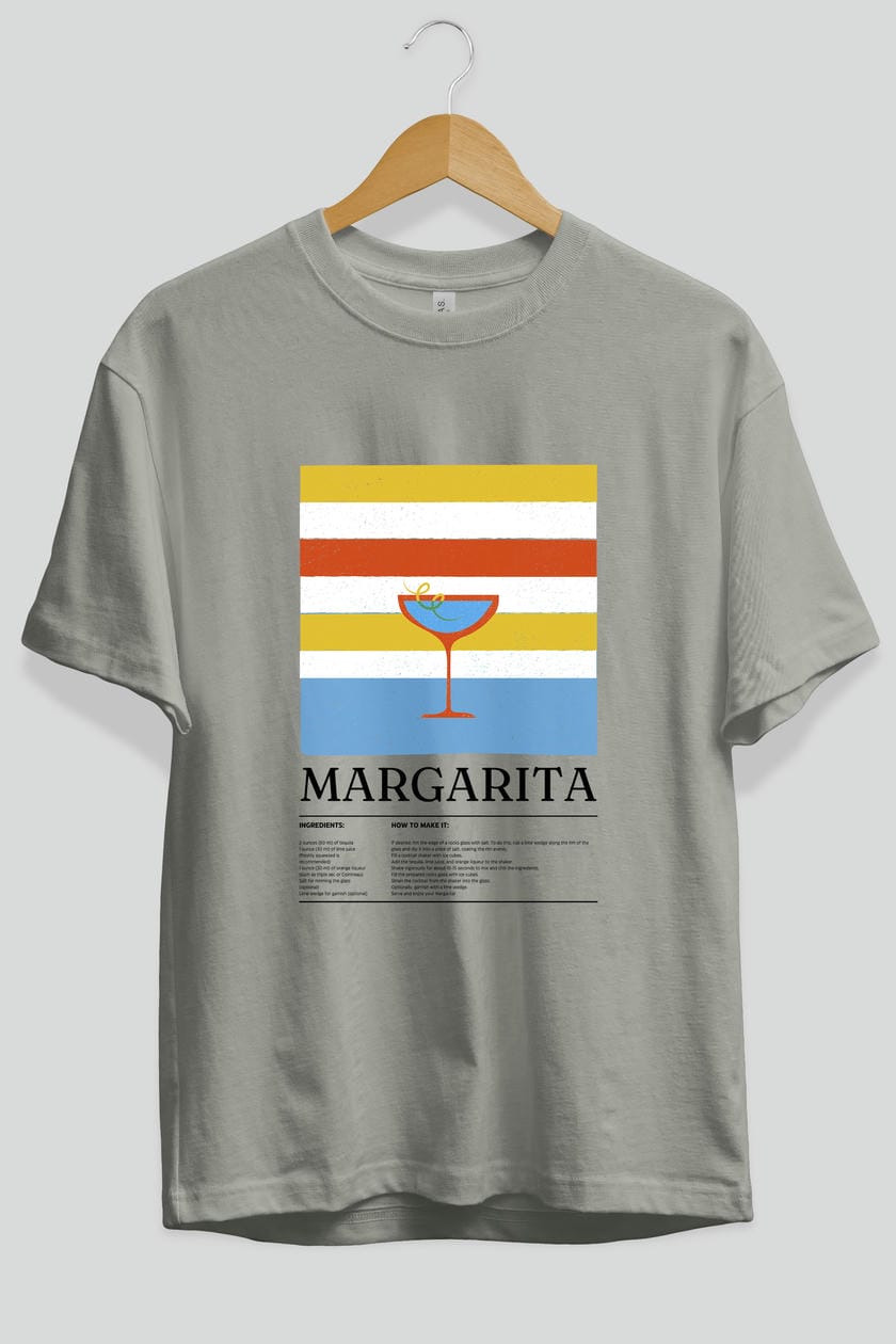 Margarita Kokteyl Ön Baskılı Oversize t-shirt Erkek Kadın %100 Pamuk Bisiklet Yaka tişort