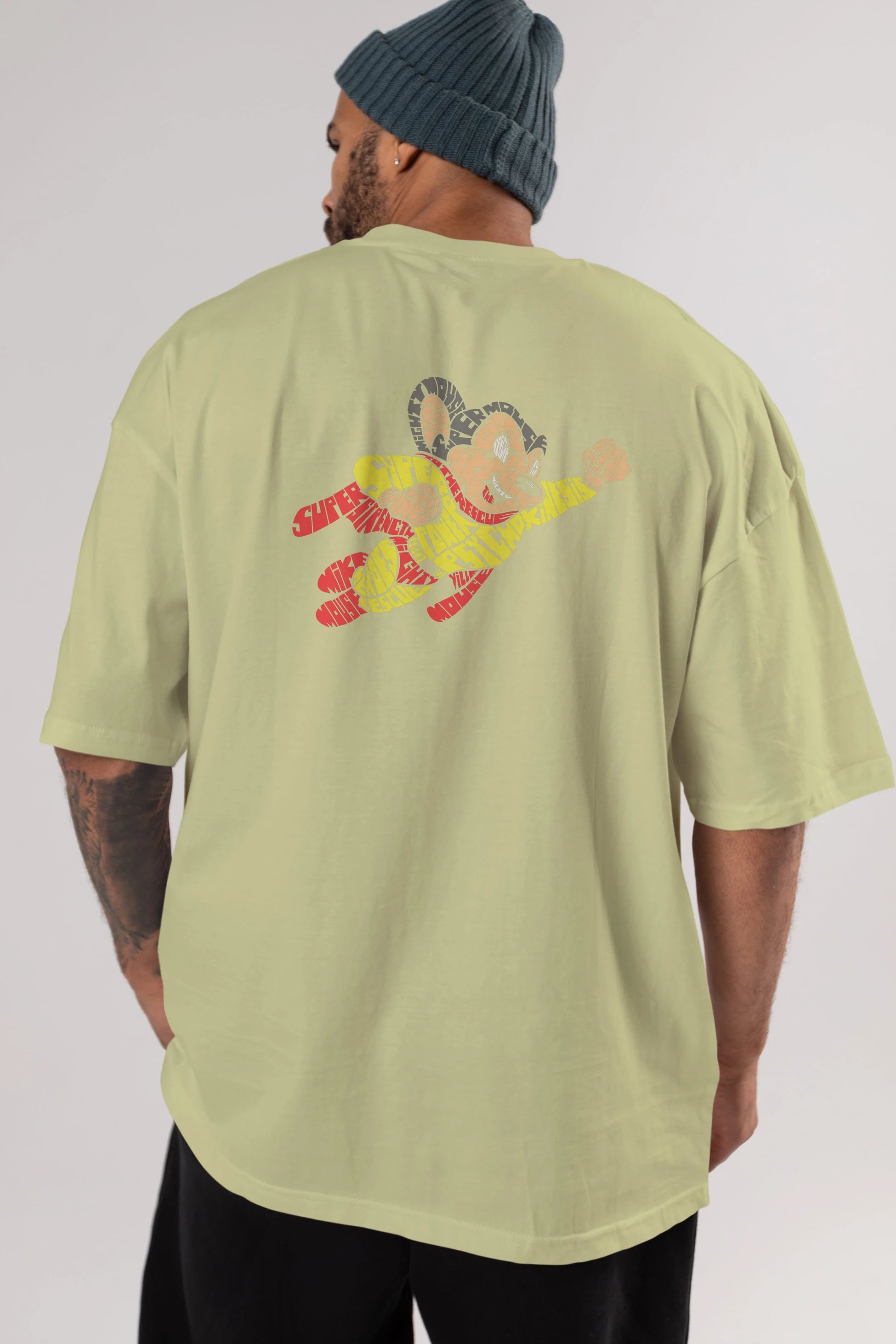 Mighty Mouse Arka Baskılı Oversize t-shirt %100 pamuk Erkek Kadın Unisex
