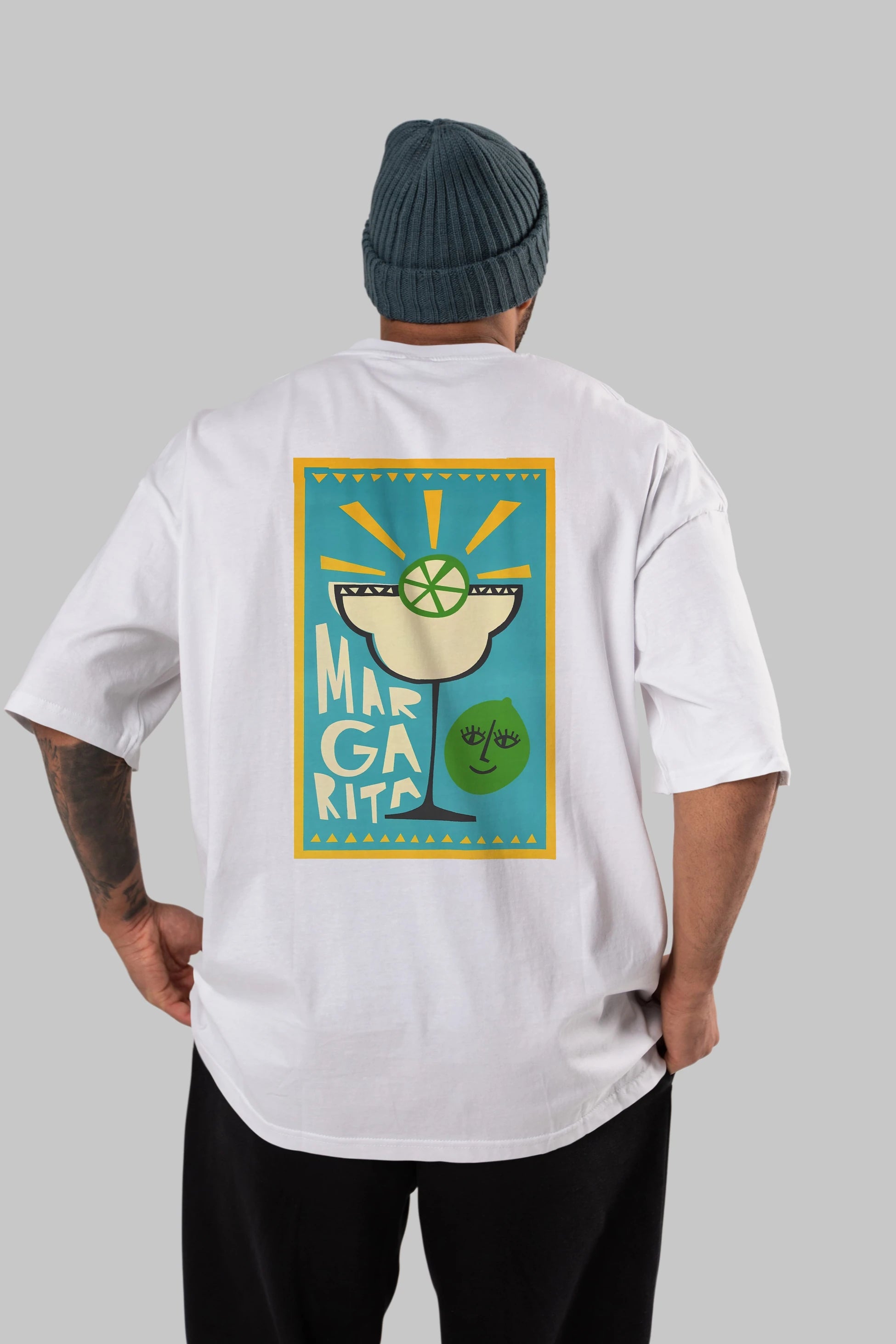 Margarita 4 Arka Baskılı Oversize t-shirt Erkek Kadın Unisex %100 Pamuk Bisiklet Yaka tişort