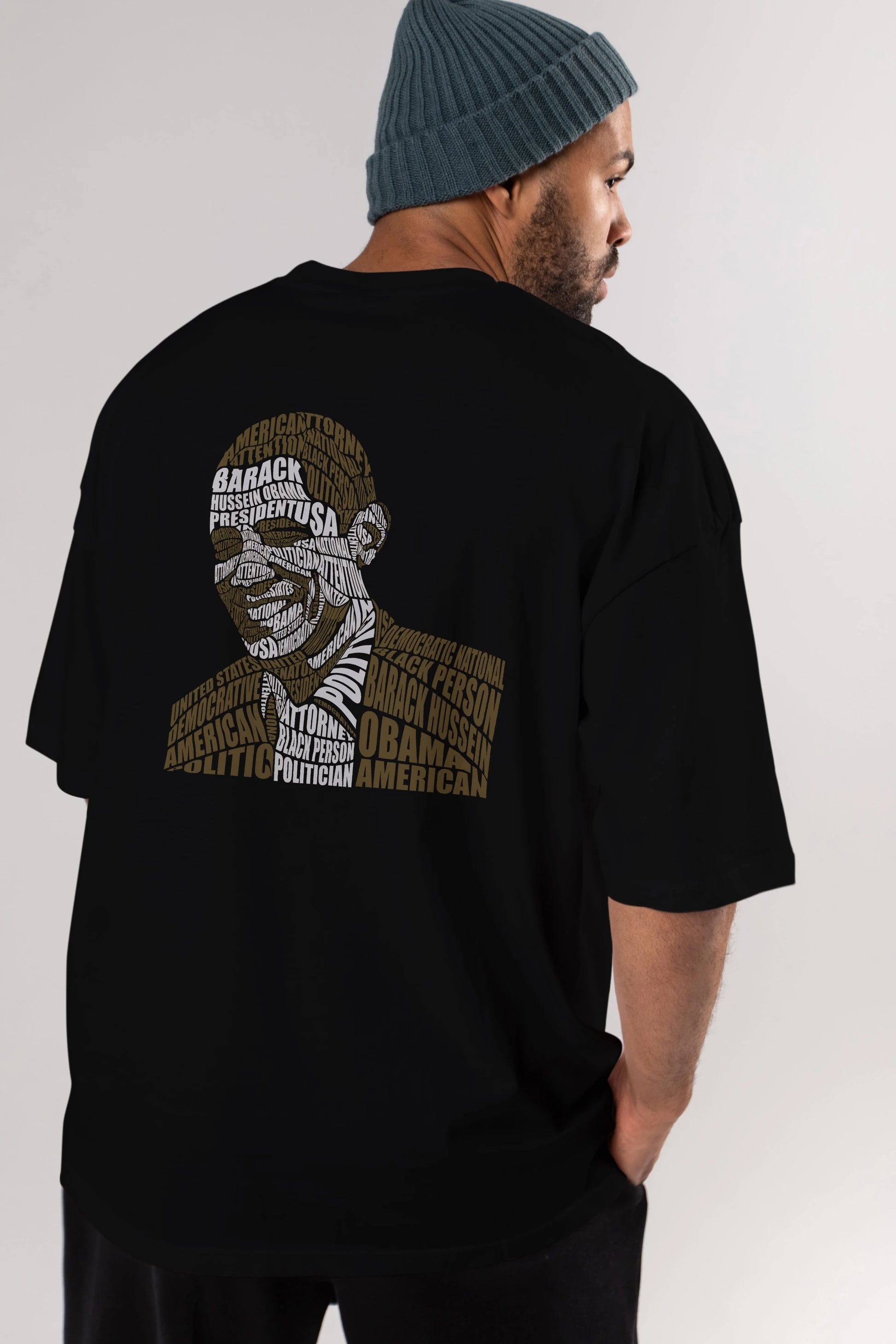 Obama Calligram Arka Baskılı Oversize t-shirt %100 pamuk Erkek Kadın Unisex