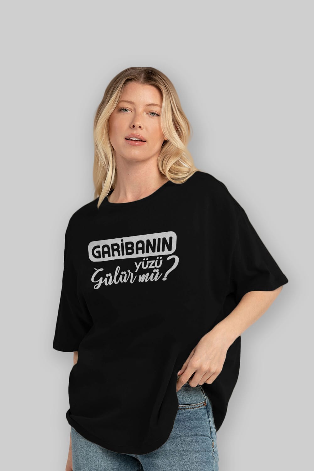 Garibanın Yüzü Gülür Mü Ön Baskılı Oversize t-shirt %100 pamuk Erkek Kadın Unisex