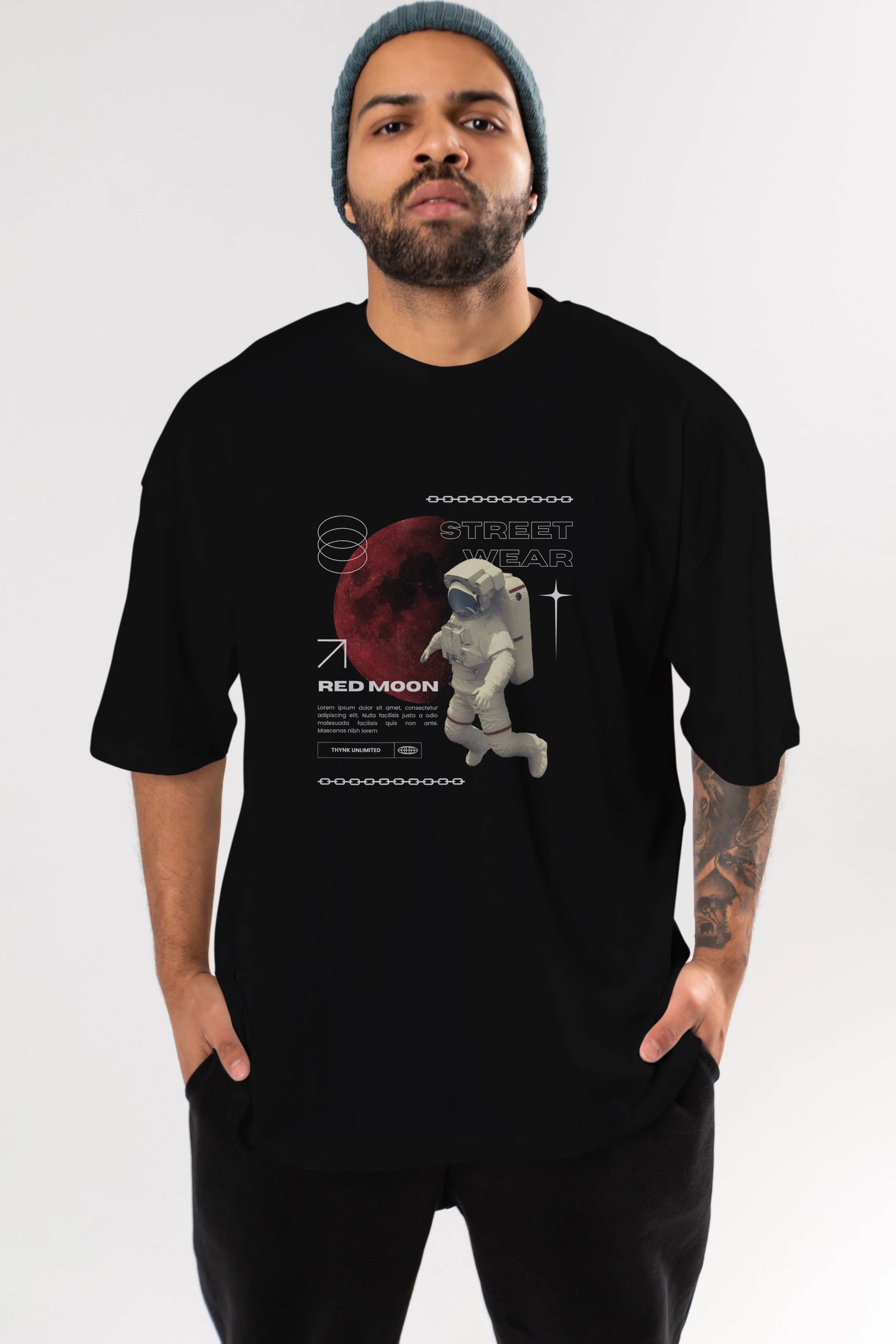 Red Moon Streetwear Ön Baskılı Oversize t-shirt Erkek Kadın Unisex