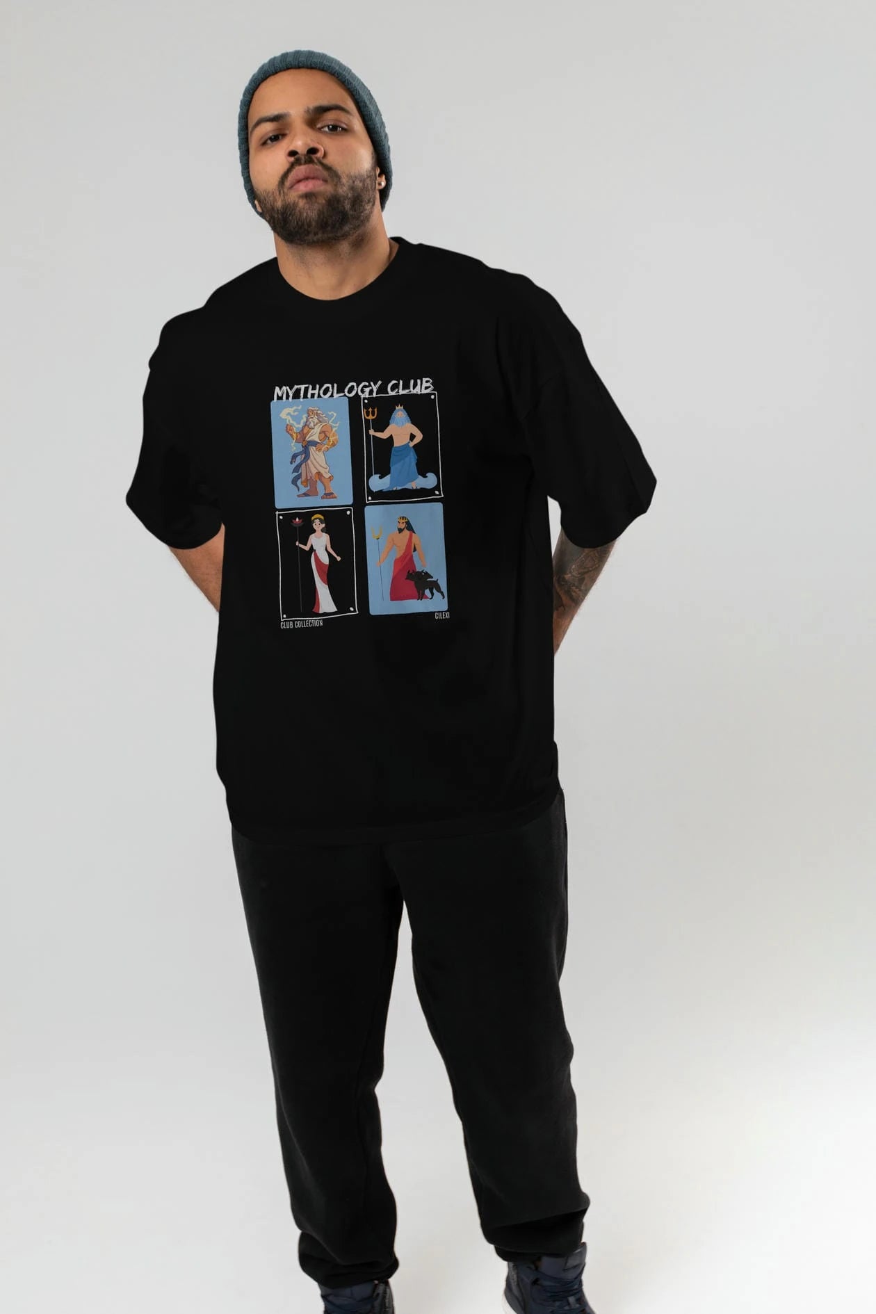 Mythology Club 2 ön Baskılı Oversize t-shirt Erkek Kadın %100 Pamuk Bisiklet Yaka tişort