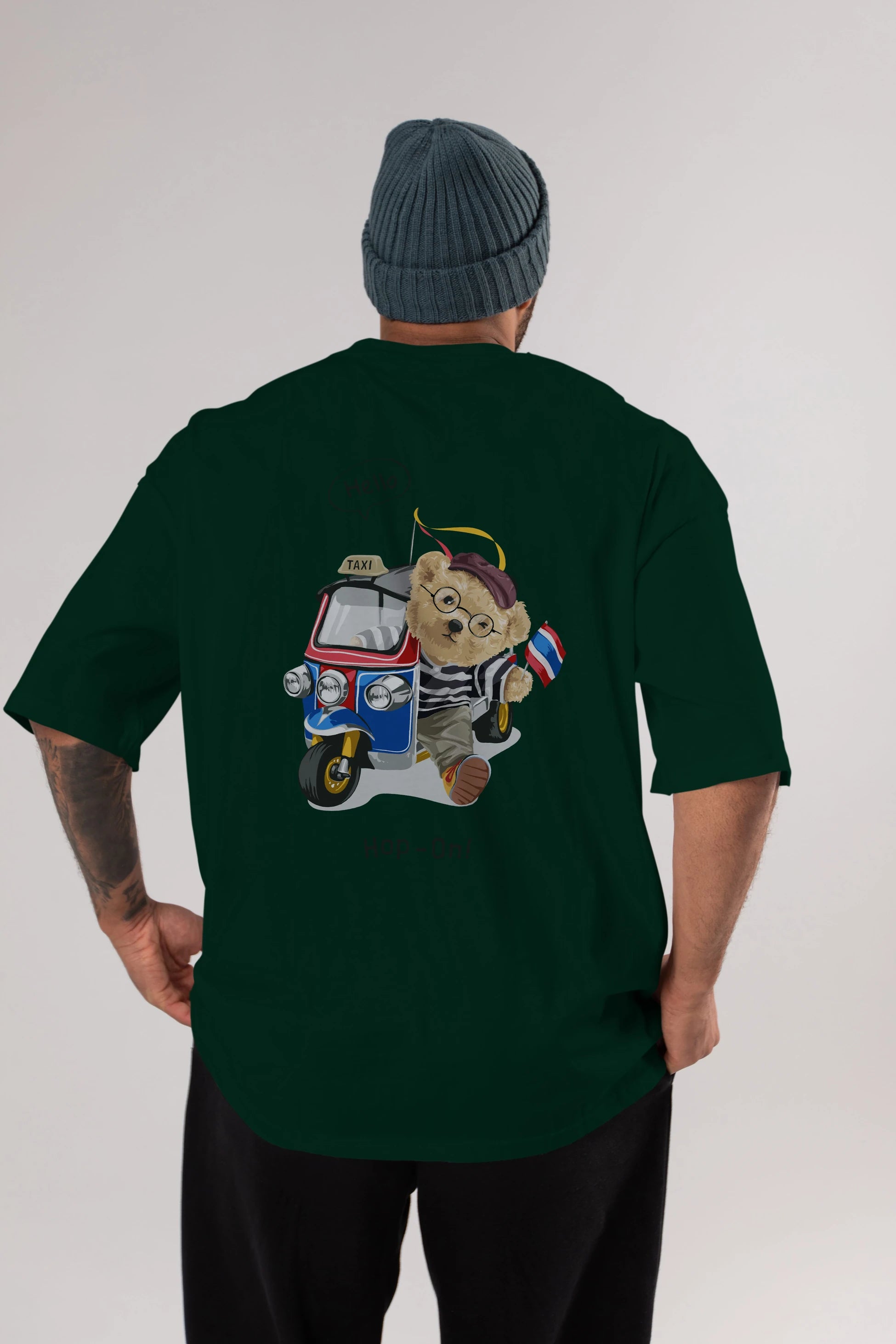 Teddy Bear Hop-On Arka Baskılı Oversize t-shirt Erkek Kadın Unisex %100 Pamuk