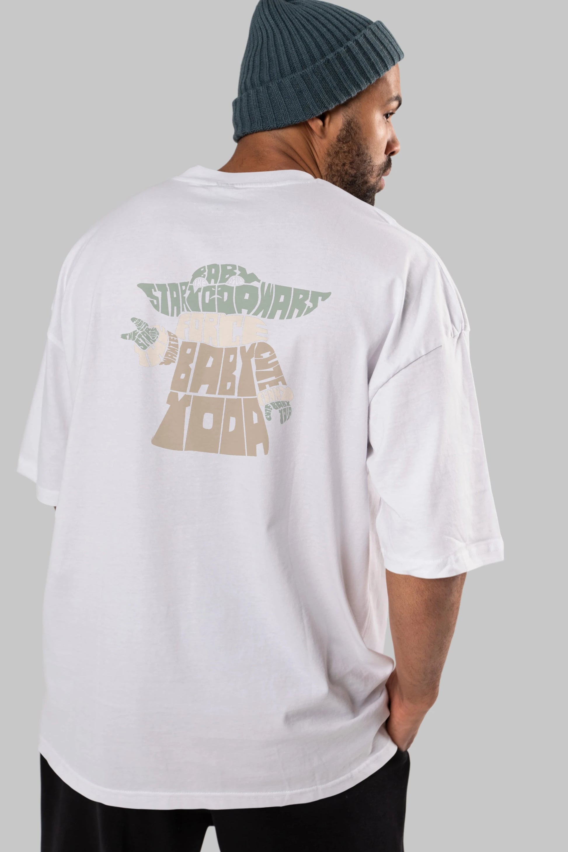 Baby Yoda Arka Baskılı Oversize t-shirt %100 pamuk Erkek Kadın Unisex