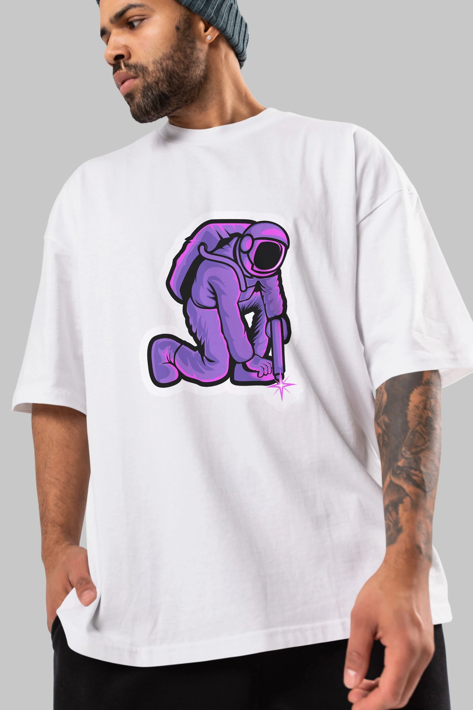 Welding in Space Sticker Ön Baskılı Oversize t-shirt Erkek Kadın Unisex