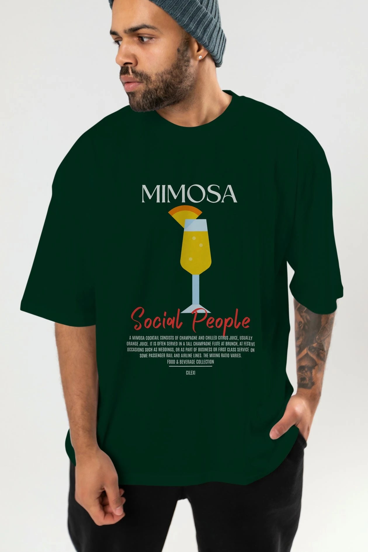 Mimosa Kokteyl Serisi ön Baskılı Oversize t-shirt Erkek Kadın %100 Pamuk Bisiklet Yaka tişort