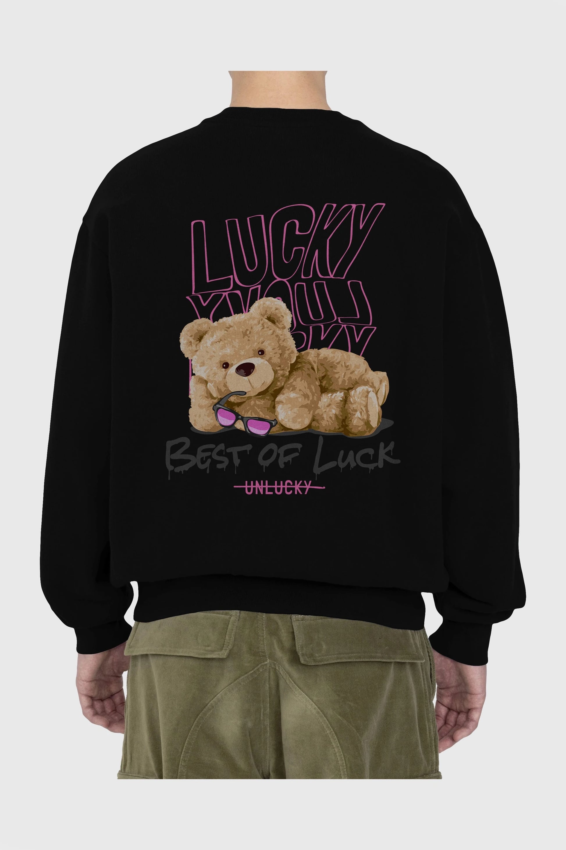 Best of Lucky Bear Arka Baskılı Oversize Sweatshirt Erkek Kadın Unisex