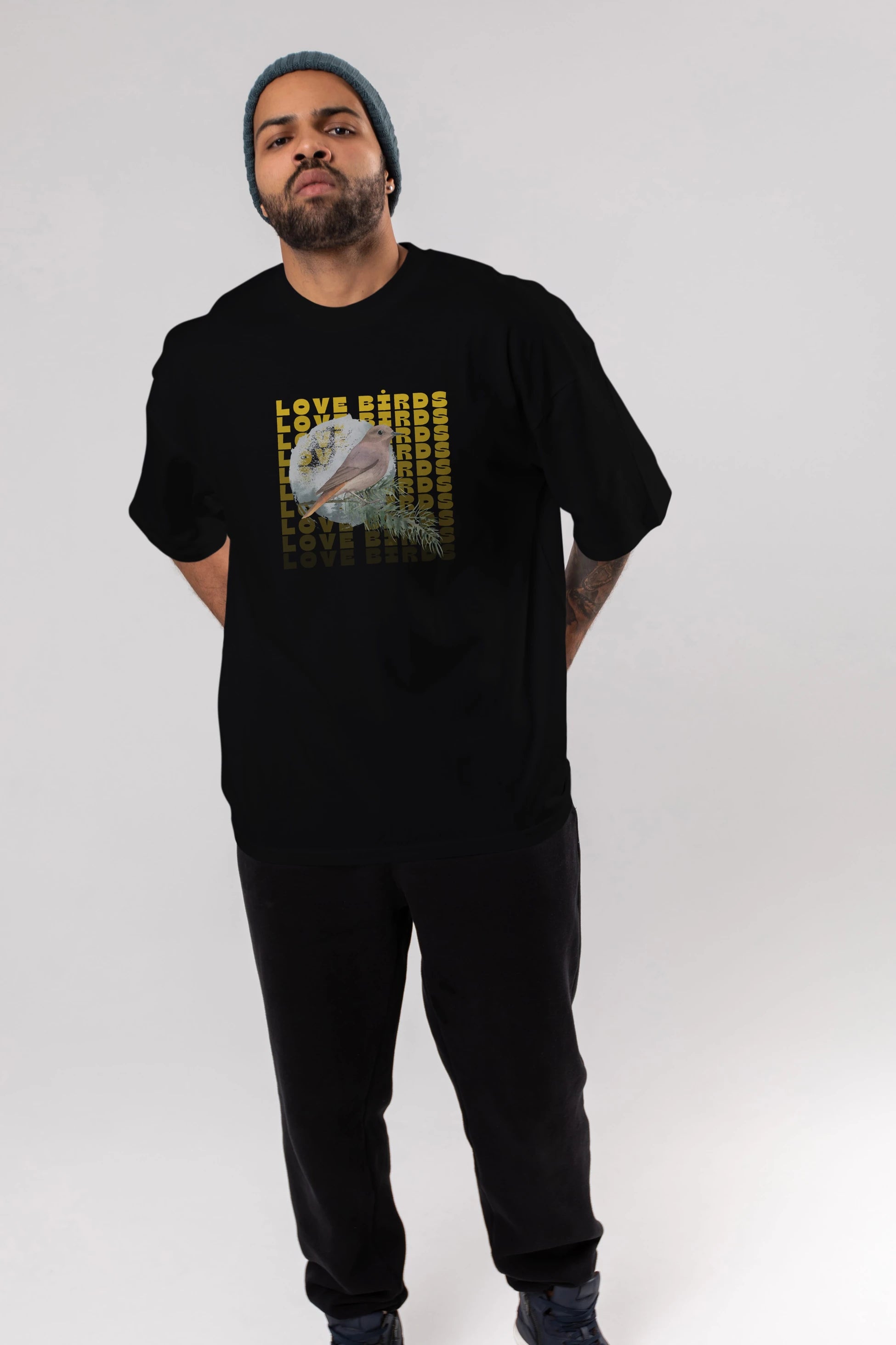 Love Birds Yazılı Ön Baskılı Oversize t-shirt Erkek Kadın Unisex