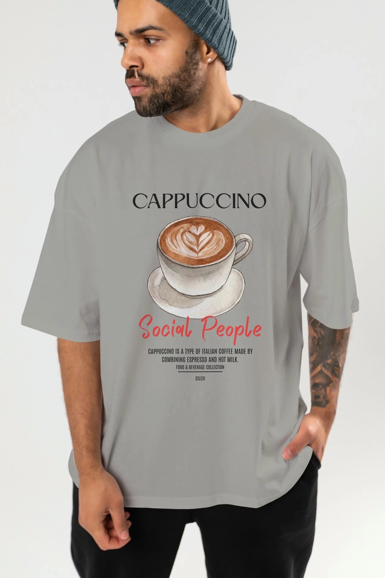 Cappuccino Kokteyl Serisi ön Baskılı Oversize t-shirt Erkek Kadın %100 Pamuk Bisiklet Yaka tişort