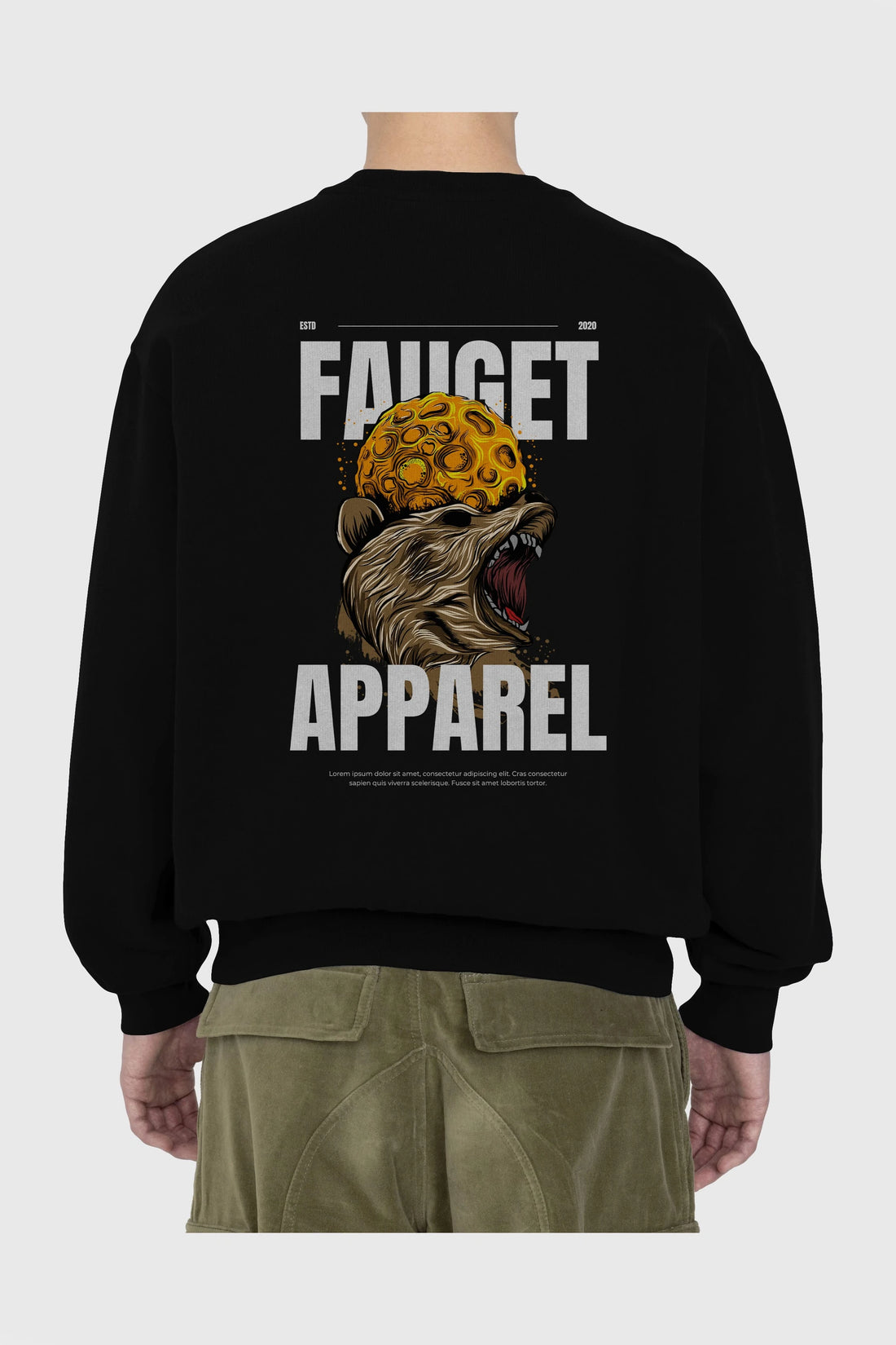 Bear Angry Fauget Apparel Arka Baskılı Oversize Sweatshirt Erkek Kadın Unisex