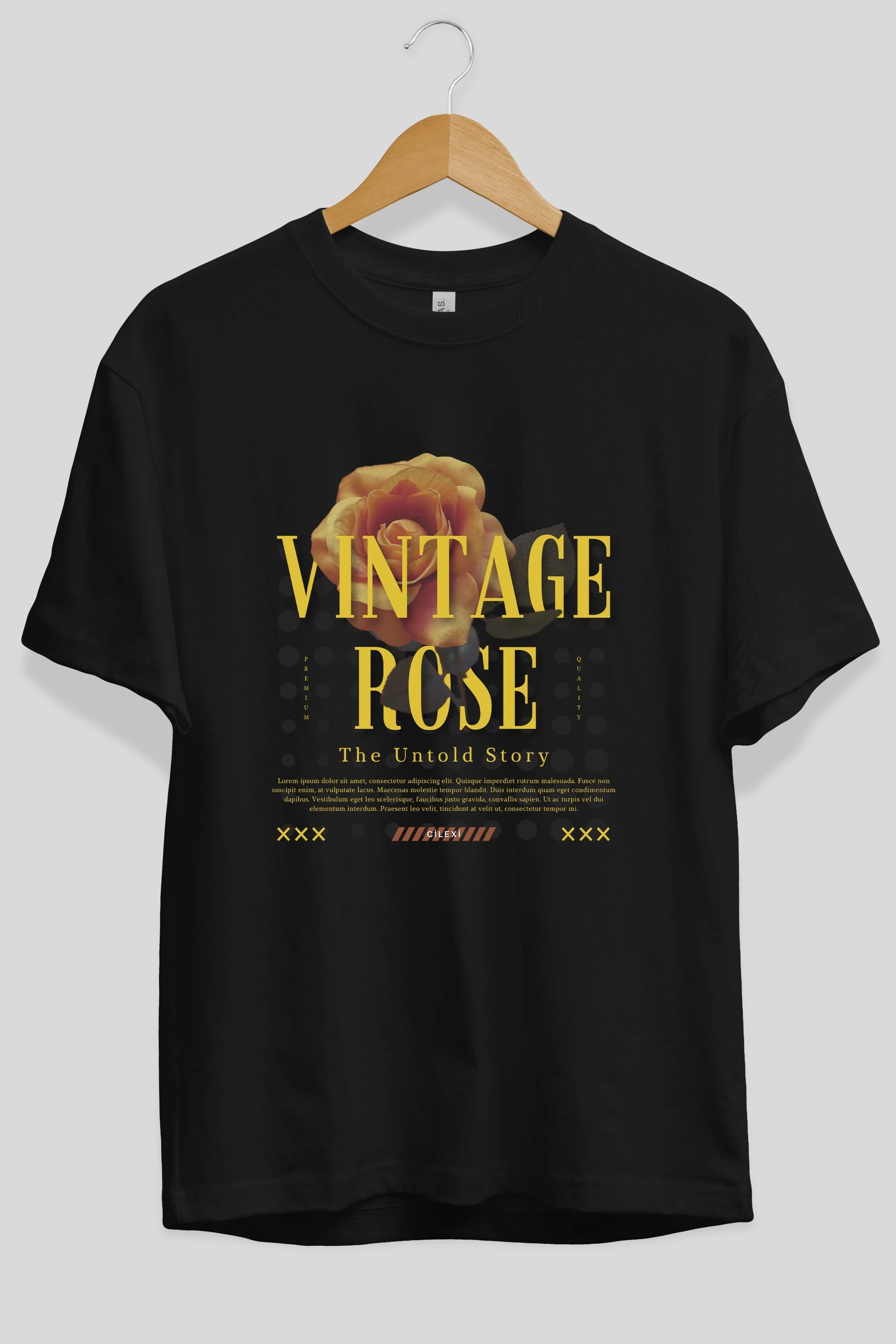 Vintage Rose Yazılı Ön Baskılı Oversize t-shirt Erkek Kadın Unisex