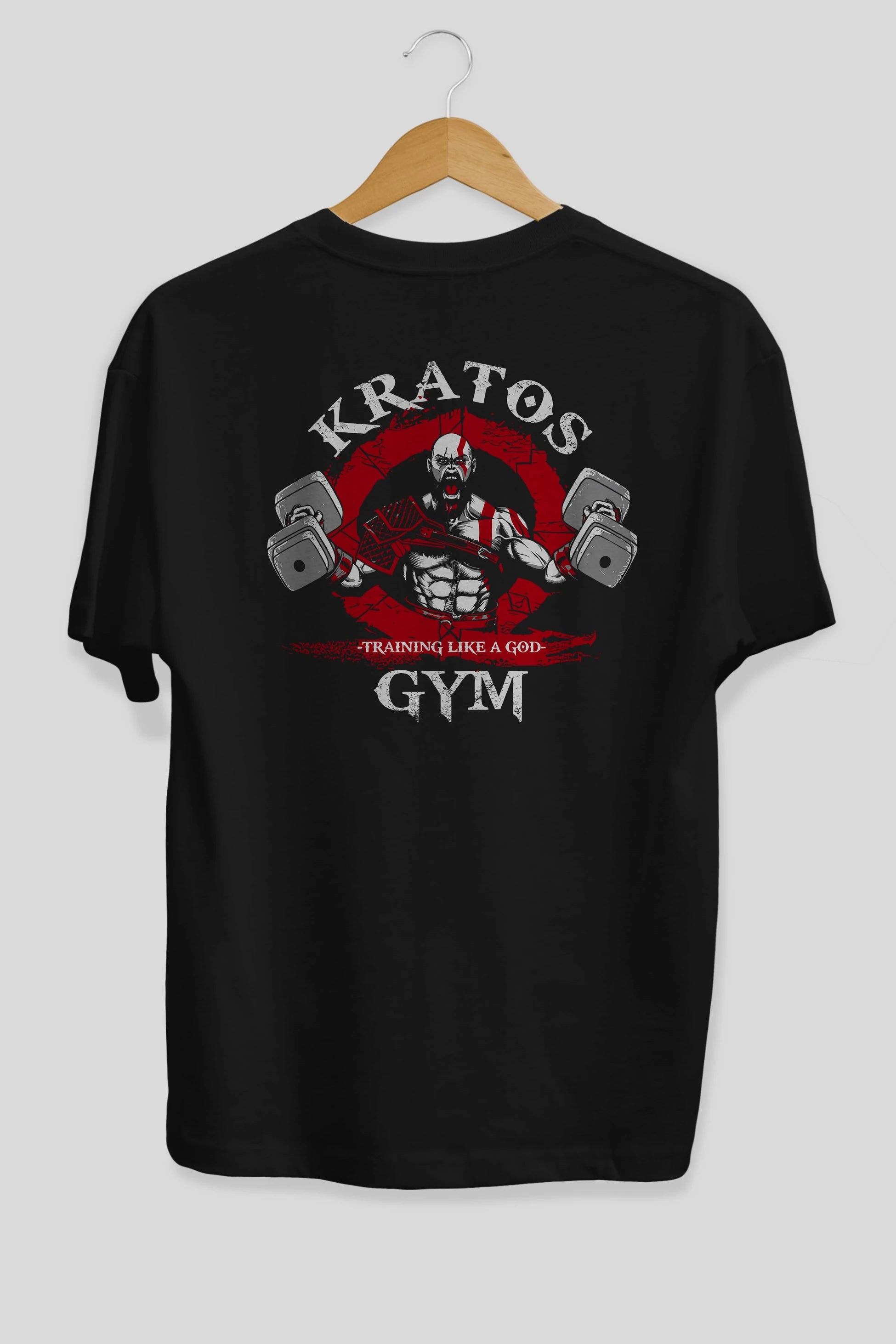 Kratos GYM Arka Baskılı Oversize t-shirt Erkek Kadın Unisex %100 Pamuk Bisiklet Yaka tişort