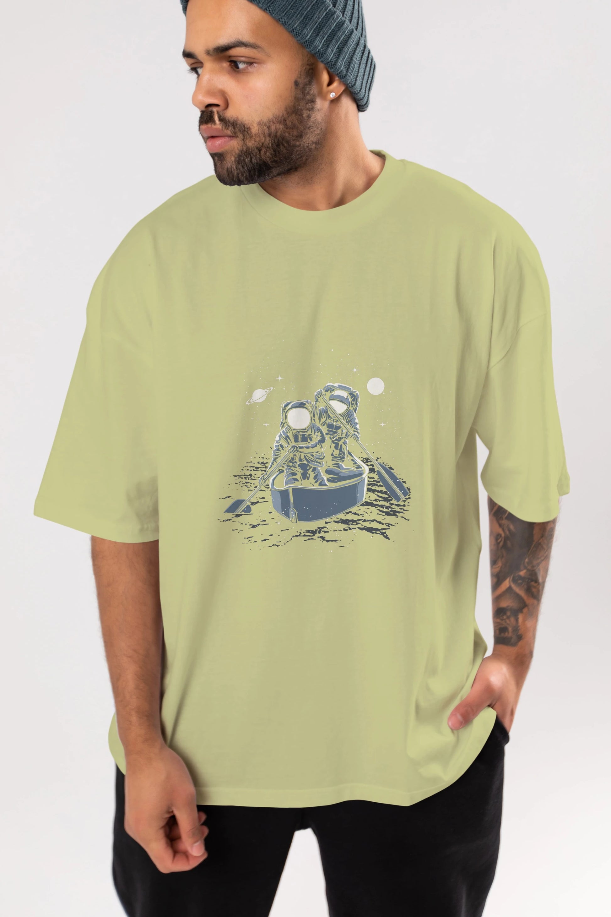 Across The Galaxy Ön Baskılı Oversize t-shirt Erkek Kadın Unisex %100 Pamuk tişort